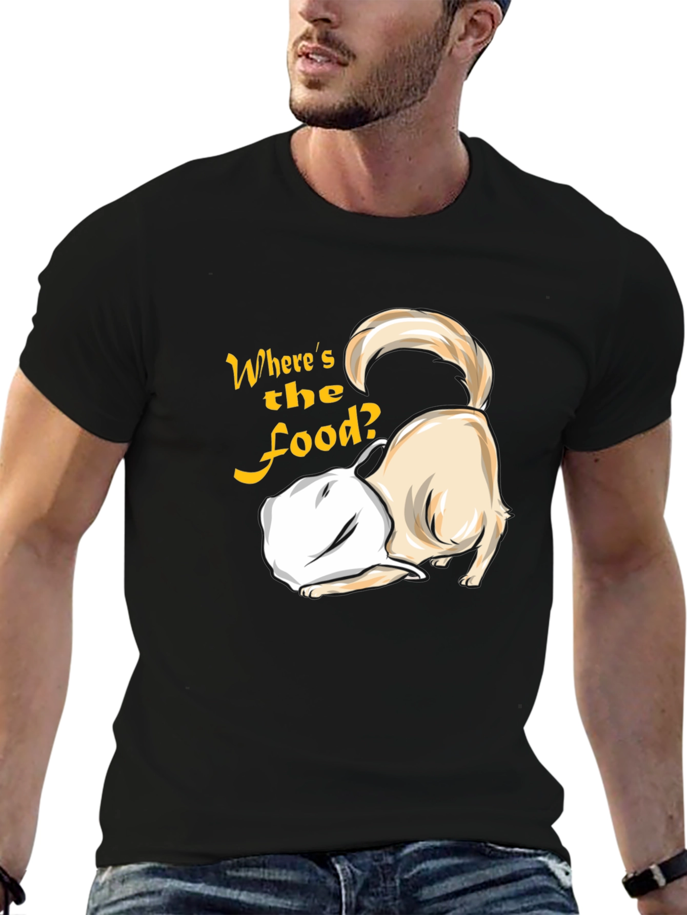 Black Funny Dog 'Where's the Food?' Black T-Shirt view 6
