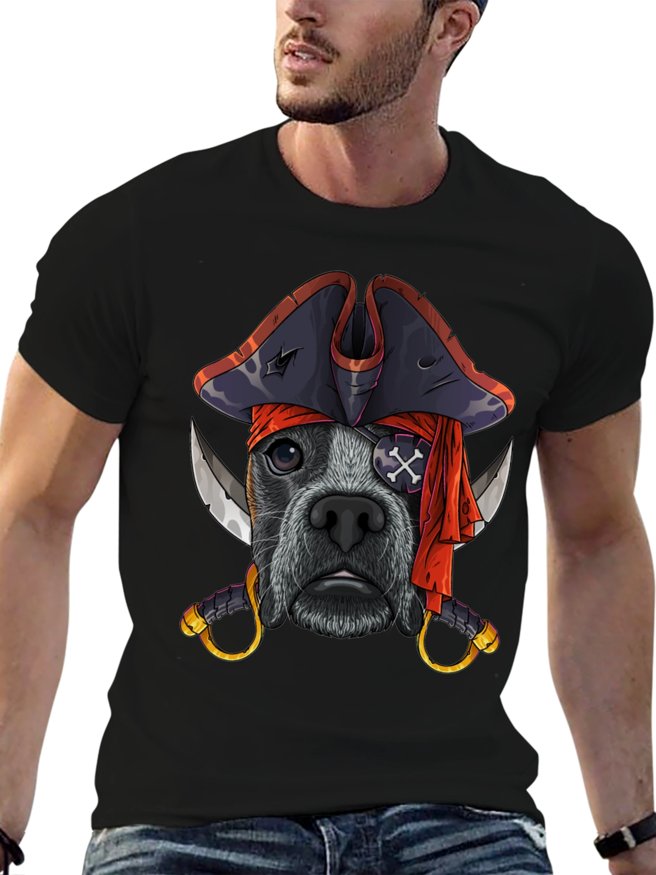 Black Pirate Dog T-Shirt, Funny Pet Tee view 6