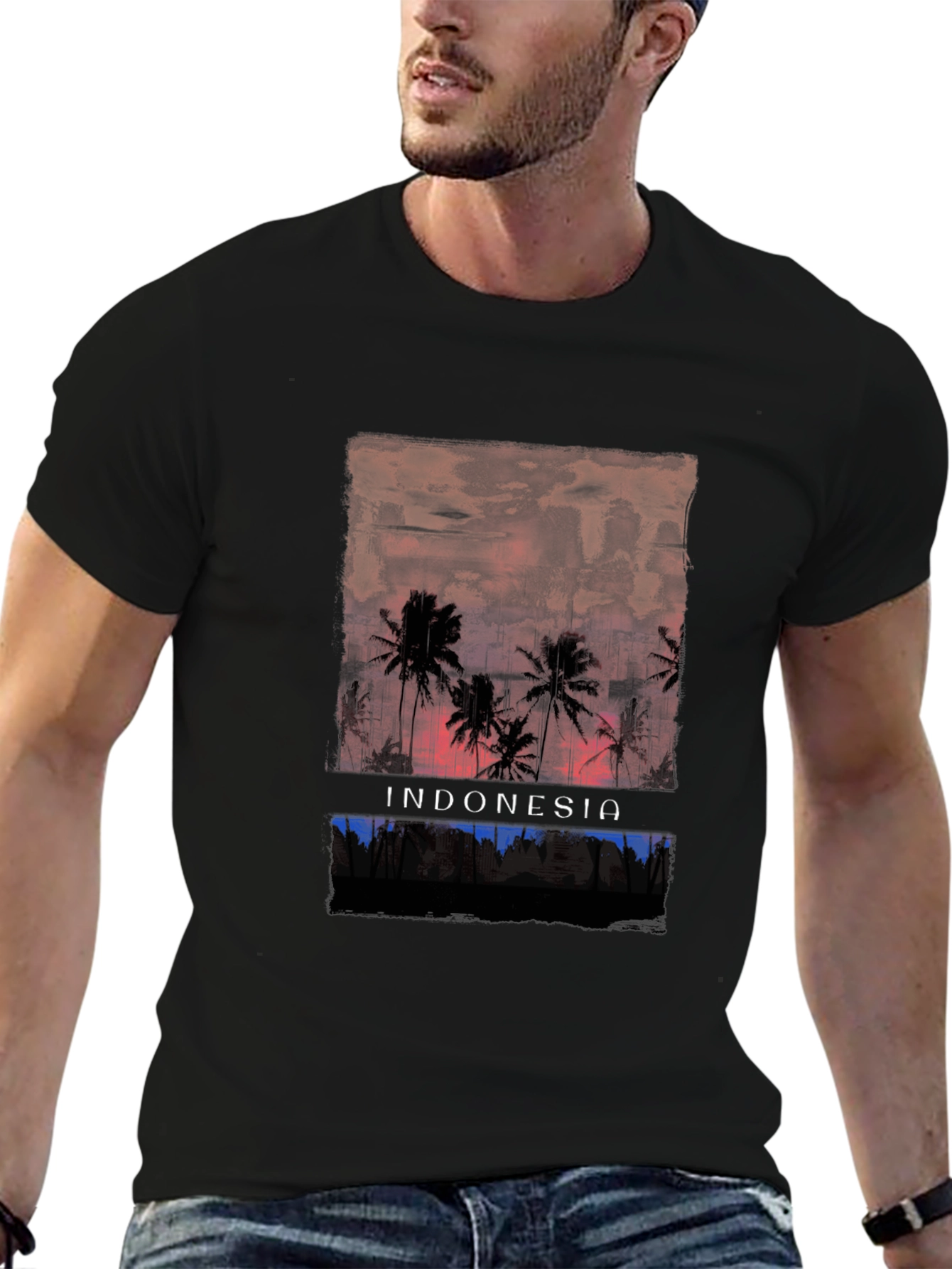 Black Indonesia Palm Tree Graphic Tee - Black view 6
