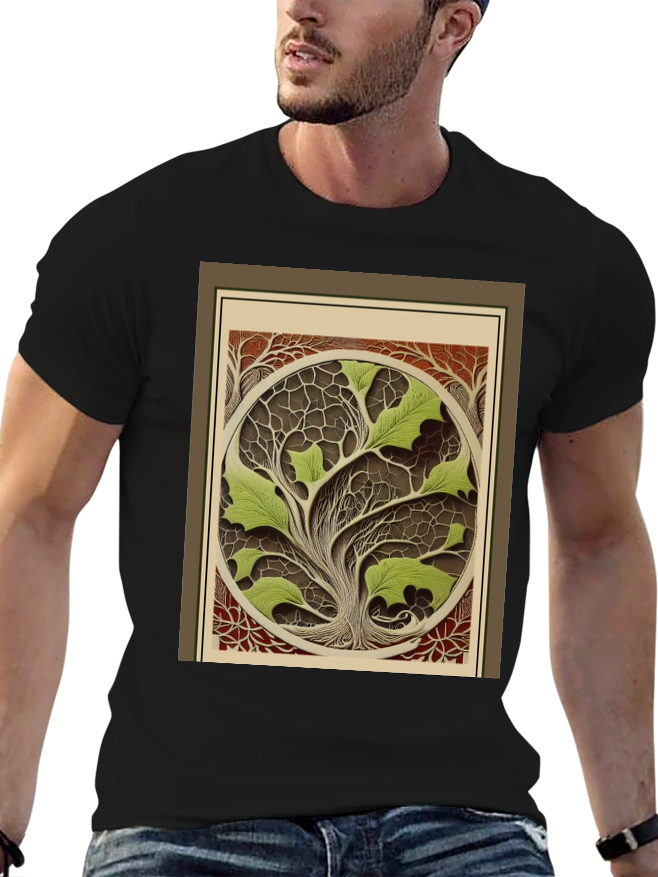 Black Arboreal Art T-Shirt - Nature Inspired Design view 6
