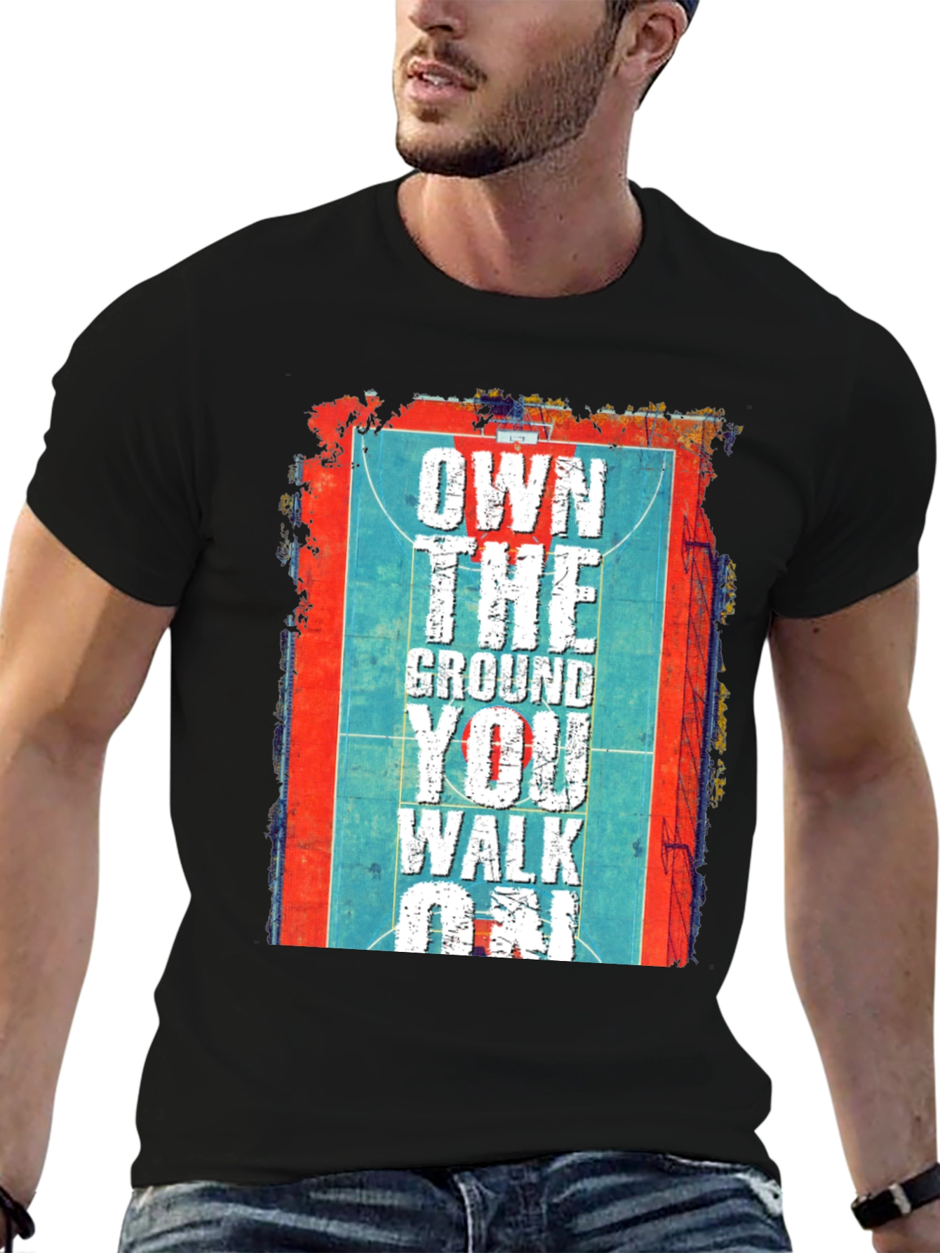 Black Own The Ground T-Shirt Basketball Court Design view 6
