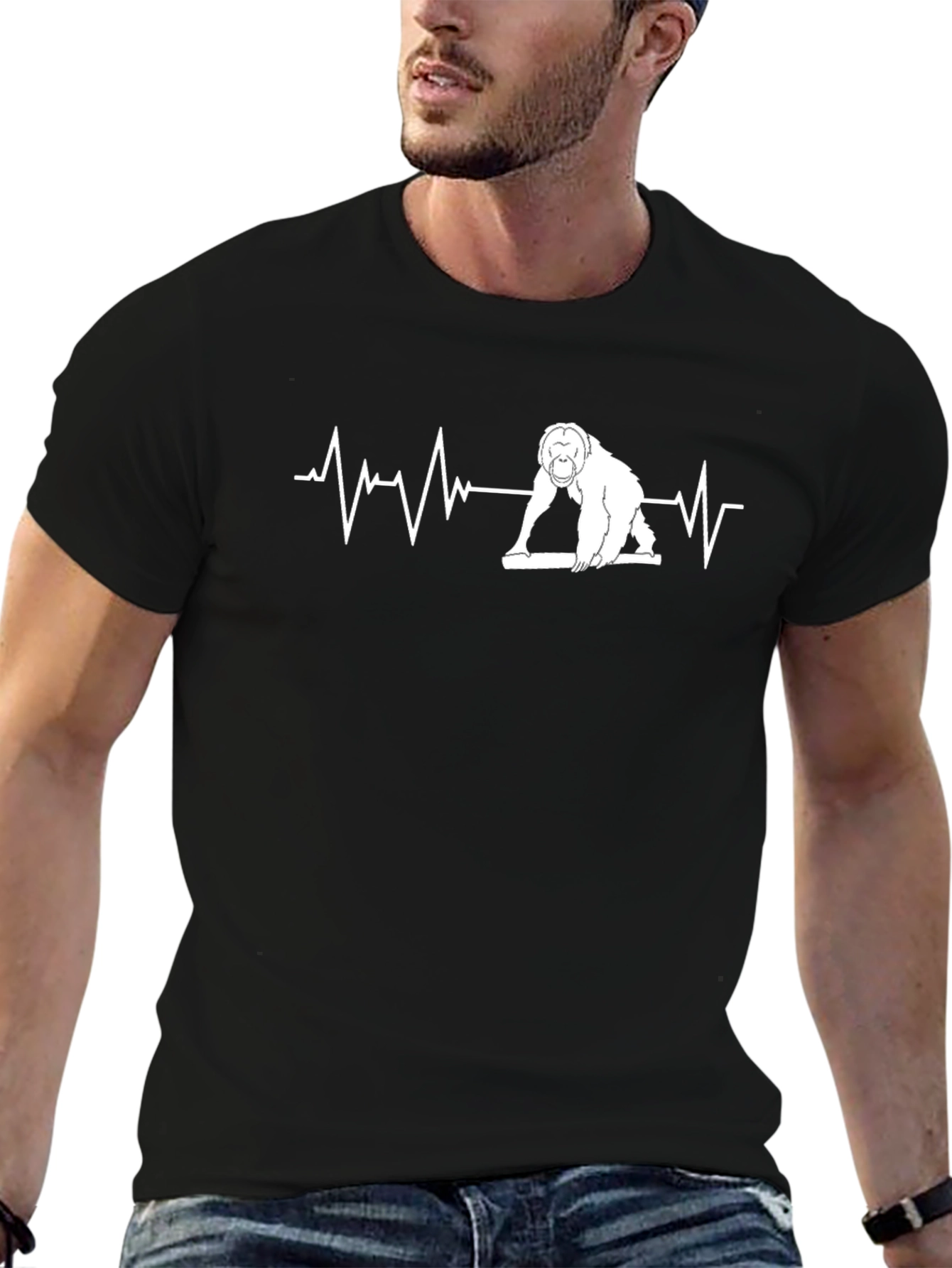 Black Curling Orangutan Heartbeat T-Shirt view 6