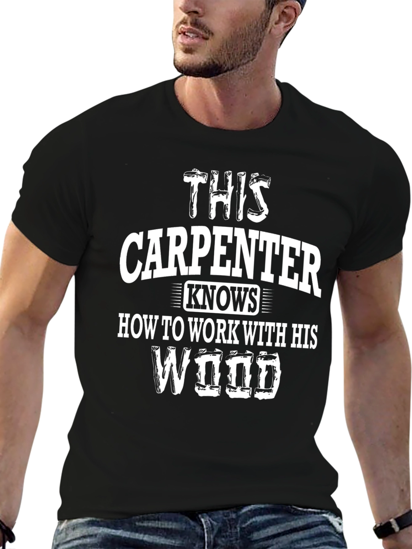 Black Carpenter T-Shirt: Knows How To Work With His Wood view 6