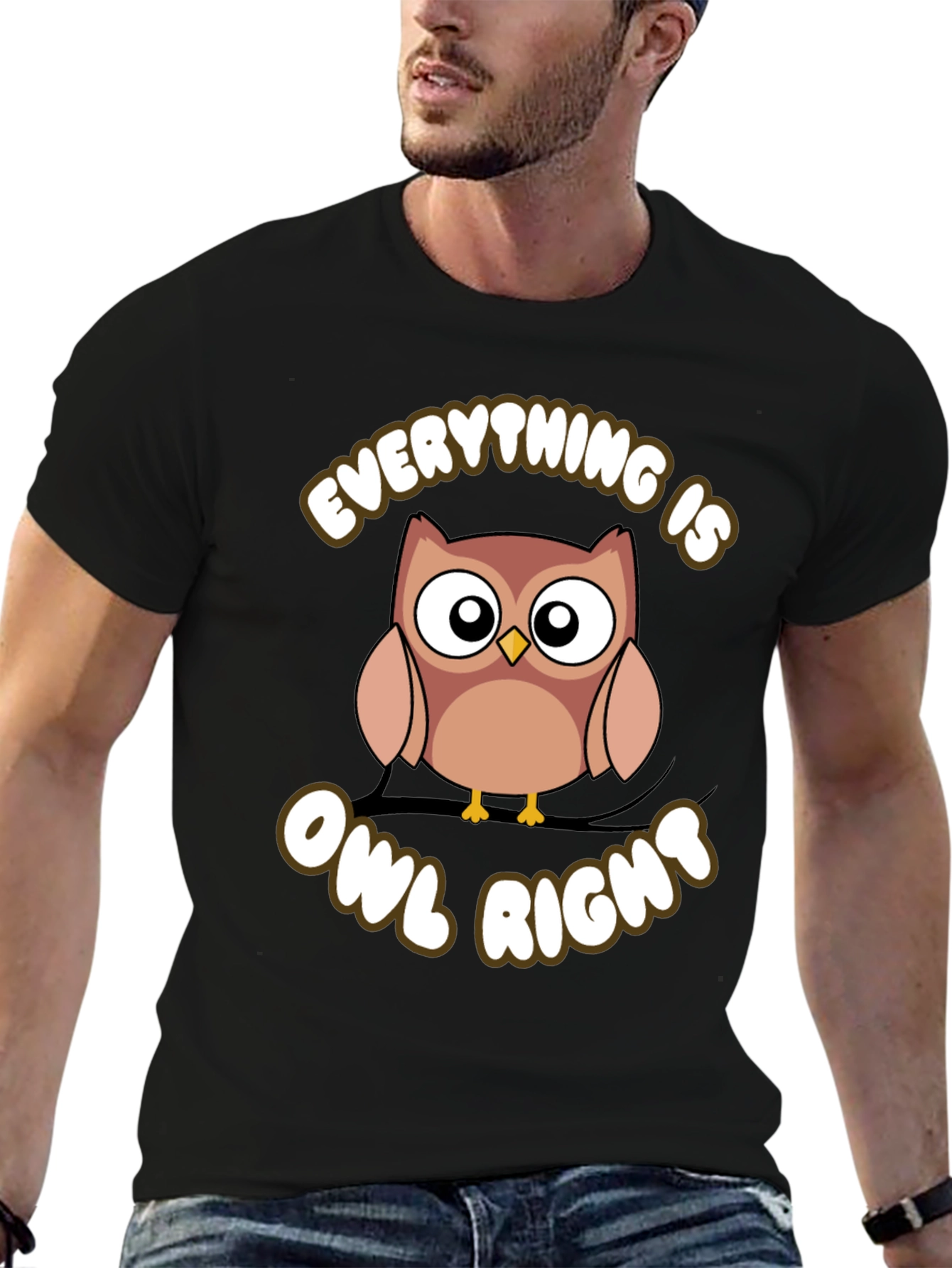 Black Everything Is Owl Right Graphic T-Shirt view 6