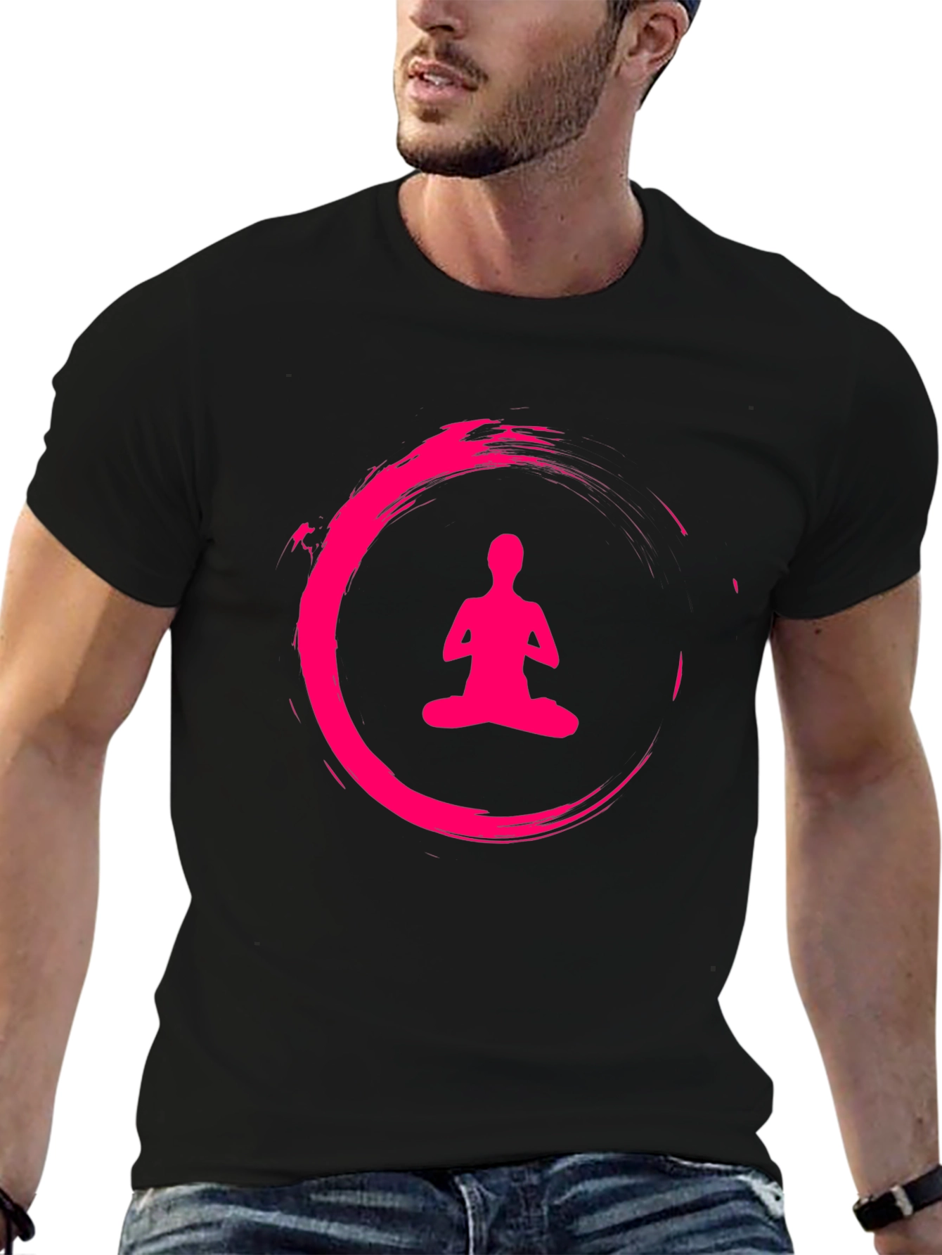 Black Zen Meditation Circle Black T-Shirt view 6