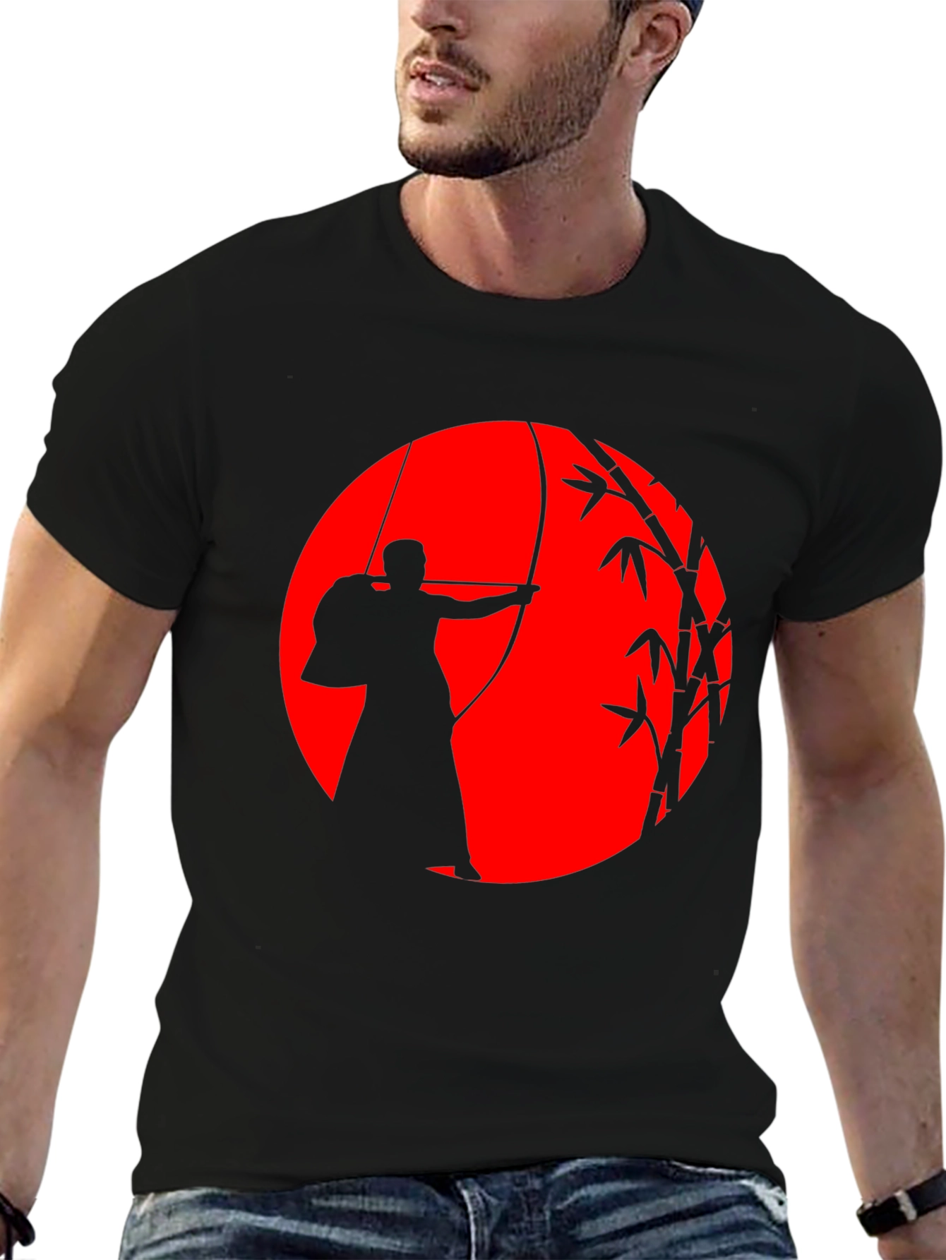 Black Kyudo Archer Graphic T-Shirt - Japanese Archery Tee view 6