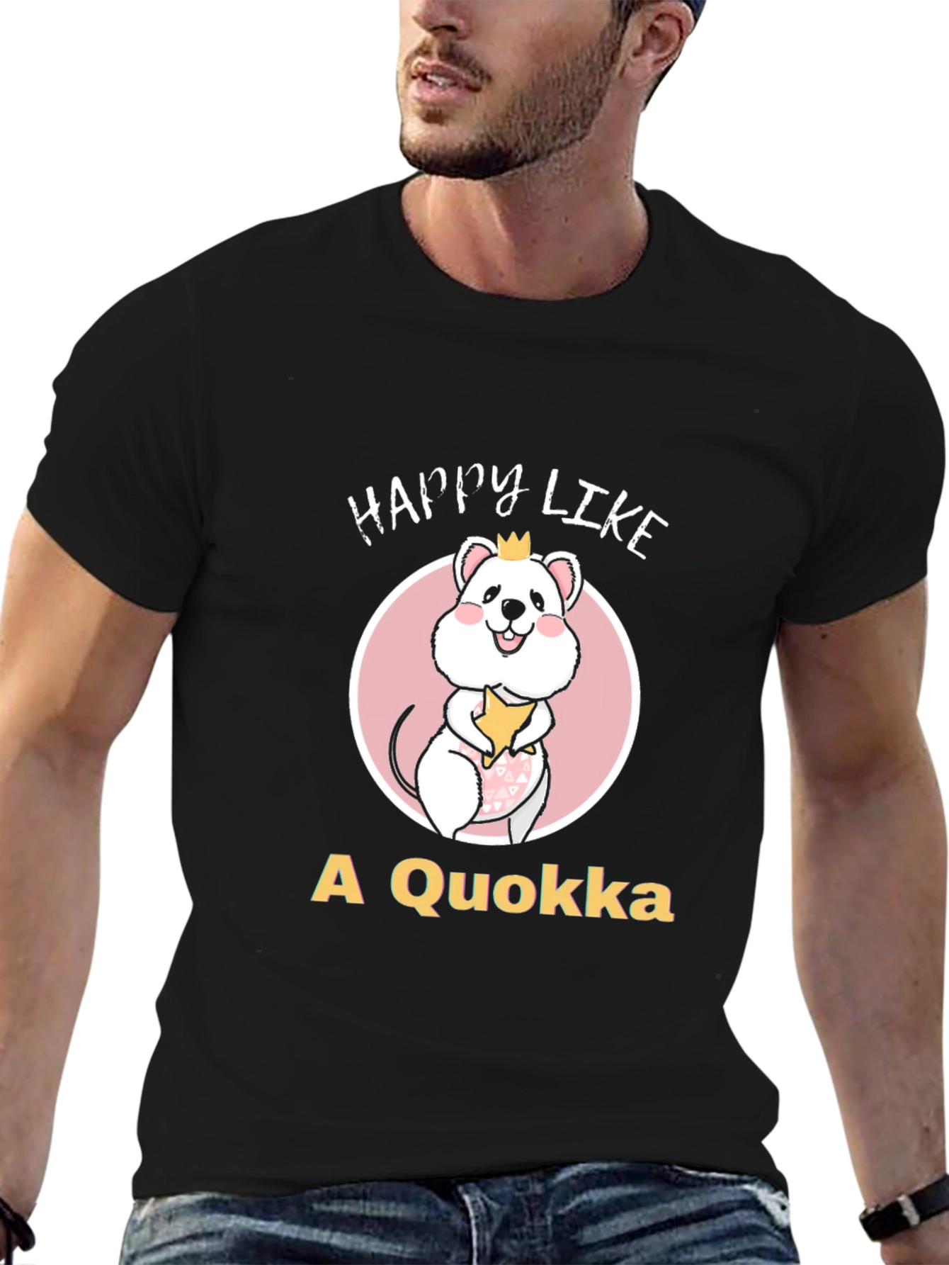 Black Happy Like A Quokka Black T-Shirt view 6