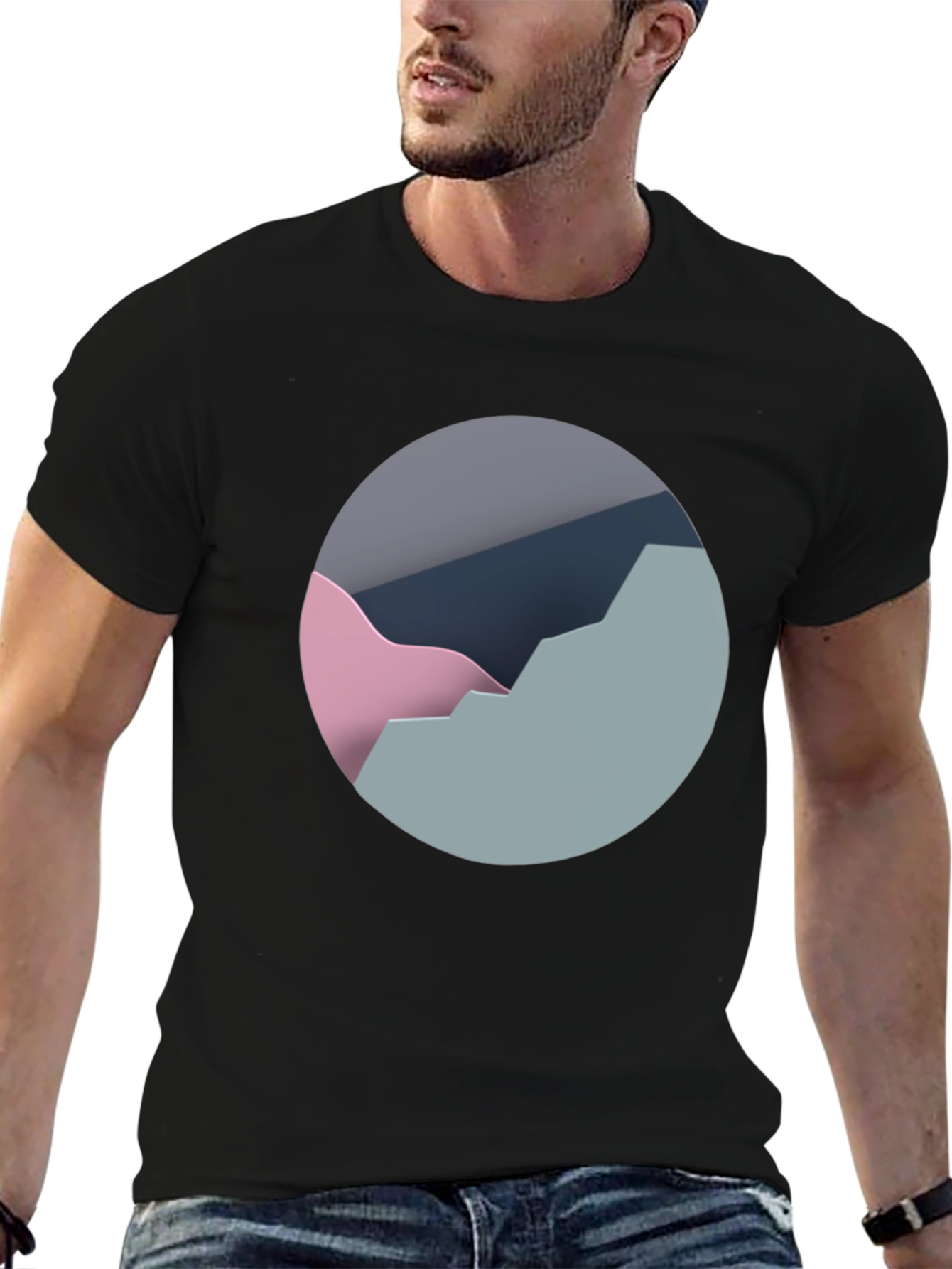Black Abstract Mountain Graphic Tee - Modern Black T-Shirt view 6