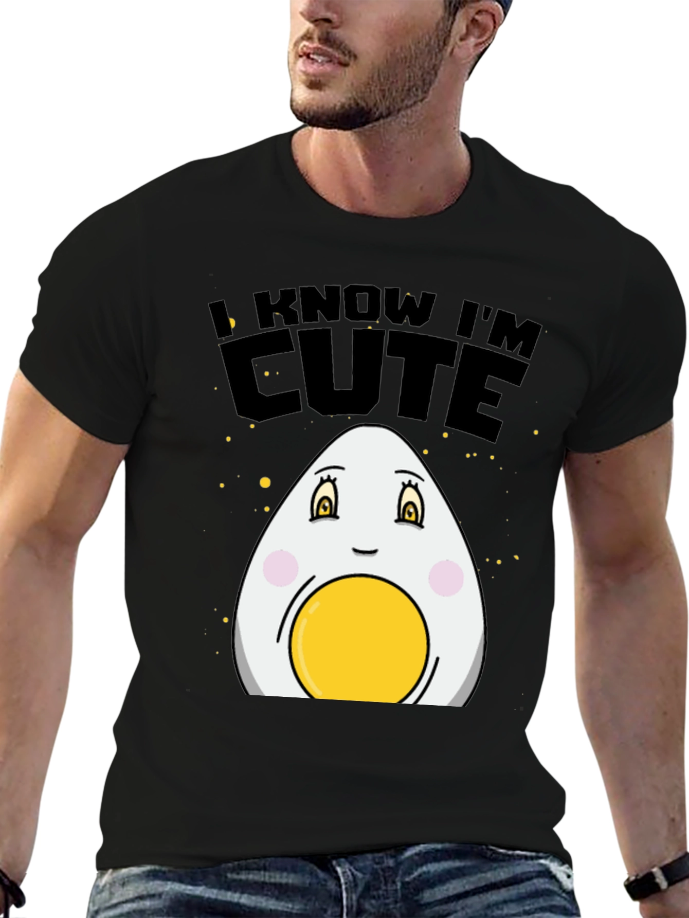 Black Cute Egg Graphic T-Shirt - Funny Foodie Tee view 6