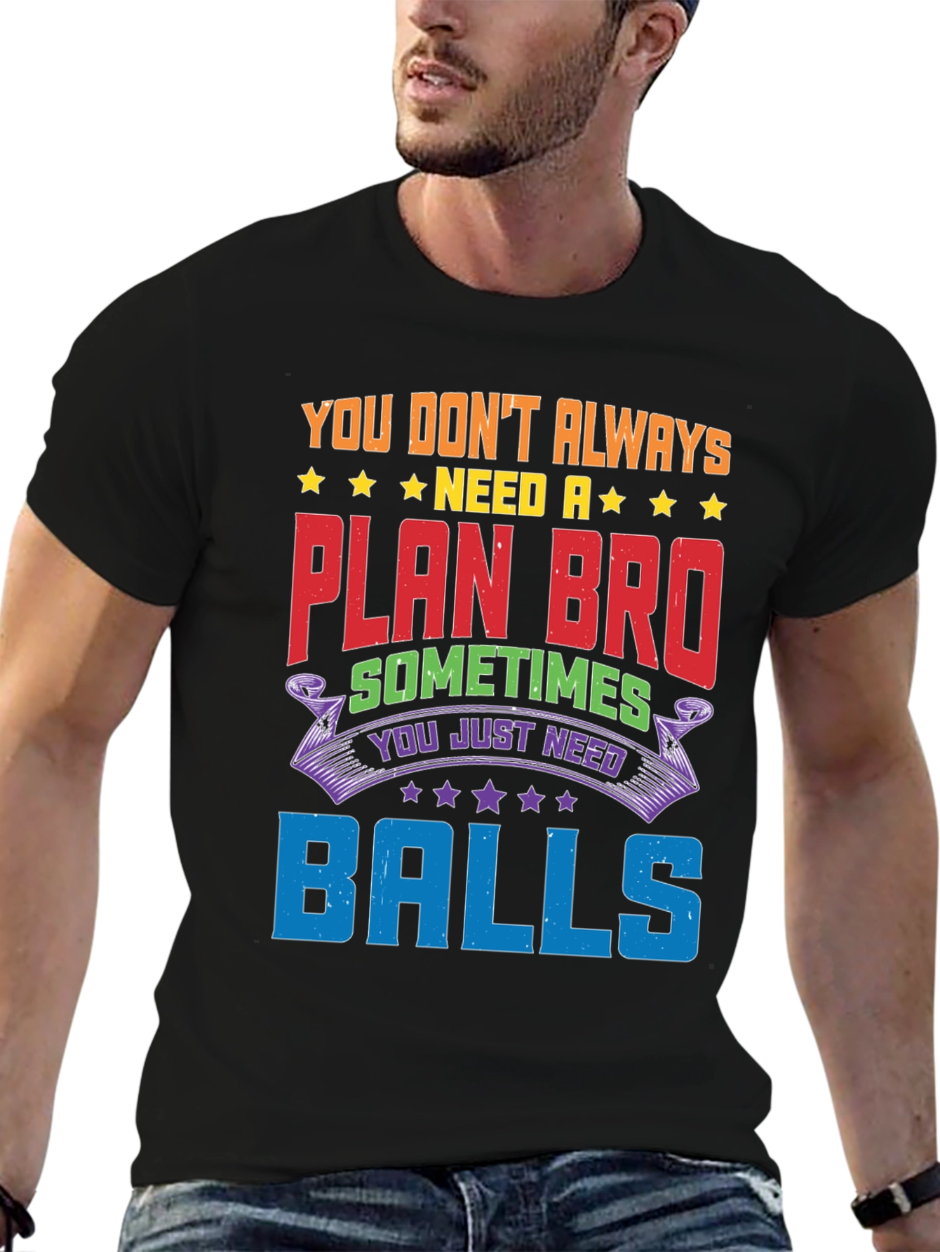 Black Funny Graphic Tee: No Plan, Just Balls! view 6