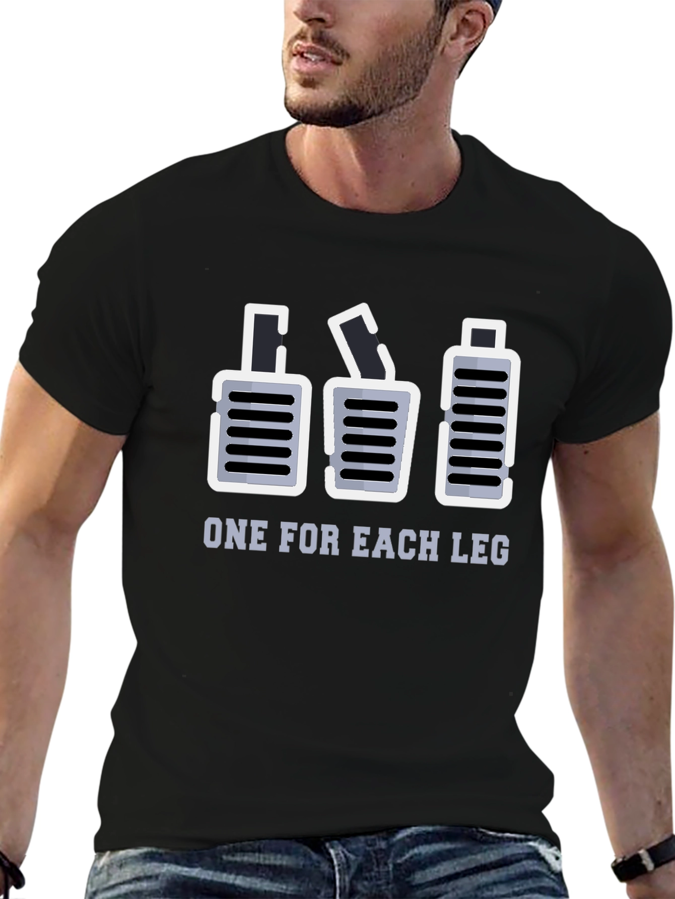 Black One for Each Leg Funny Manual Transmission T-Shirt view 6