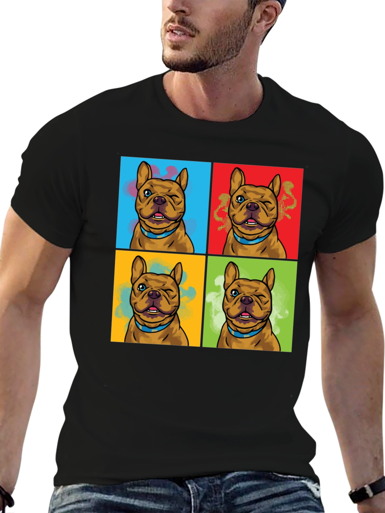 Black Pop Art Bulldog Print T-Shirt view 6