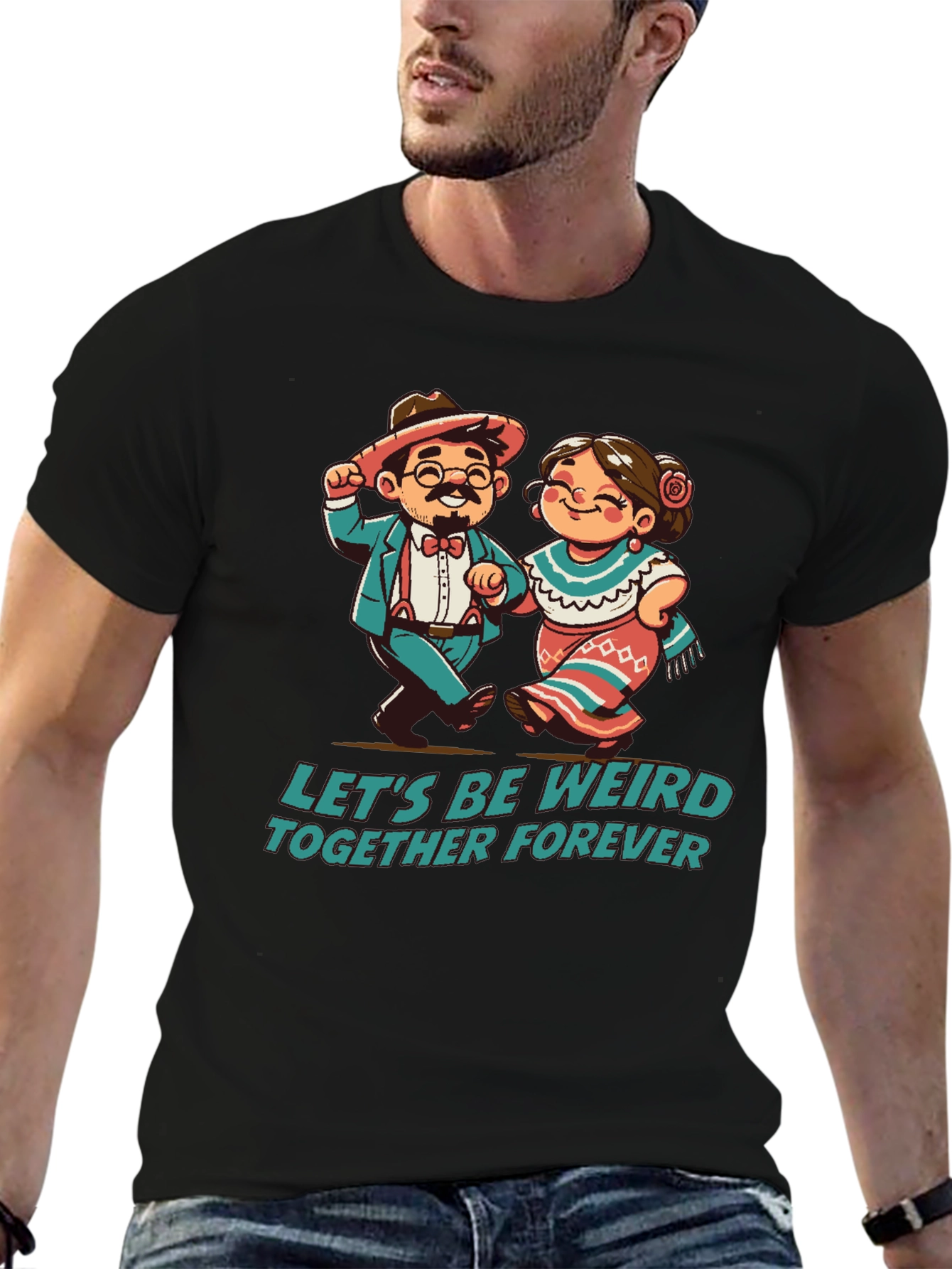 Black Let's Be Weird Together Forever T-Shirt view 6