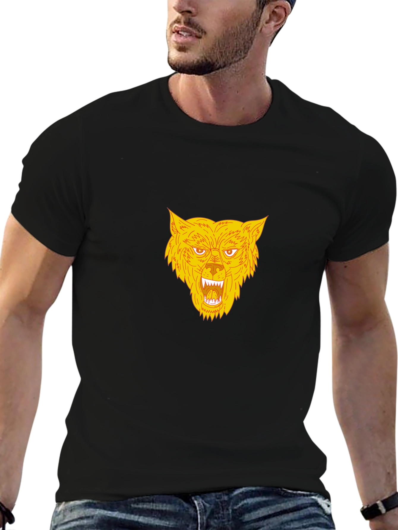 Black Black T-Shirt with Bold Wolf Graphic view 6