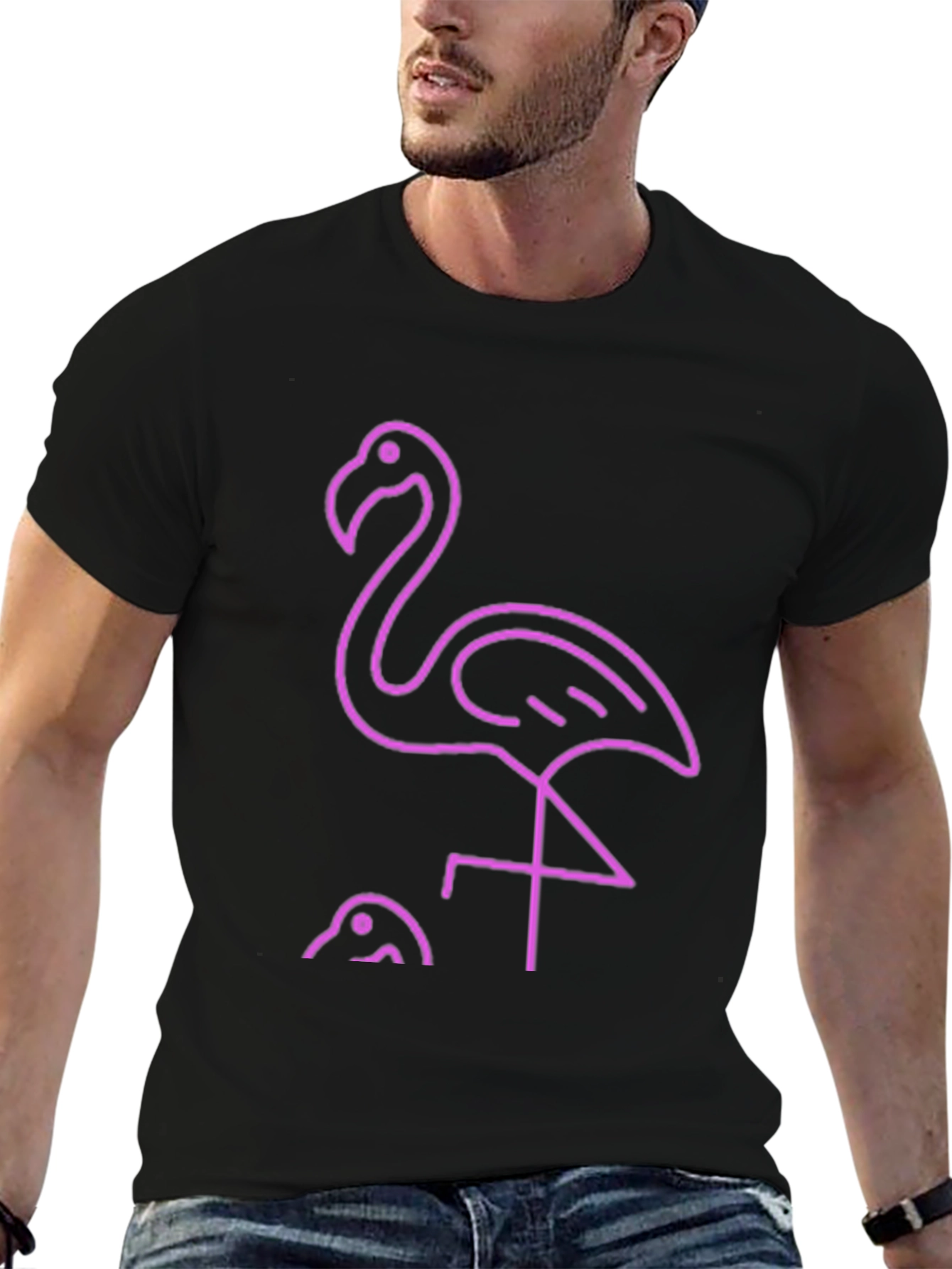 Black Neon Flamingo Graphic Tee - Stylish Black T-Shirt view 6