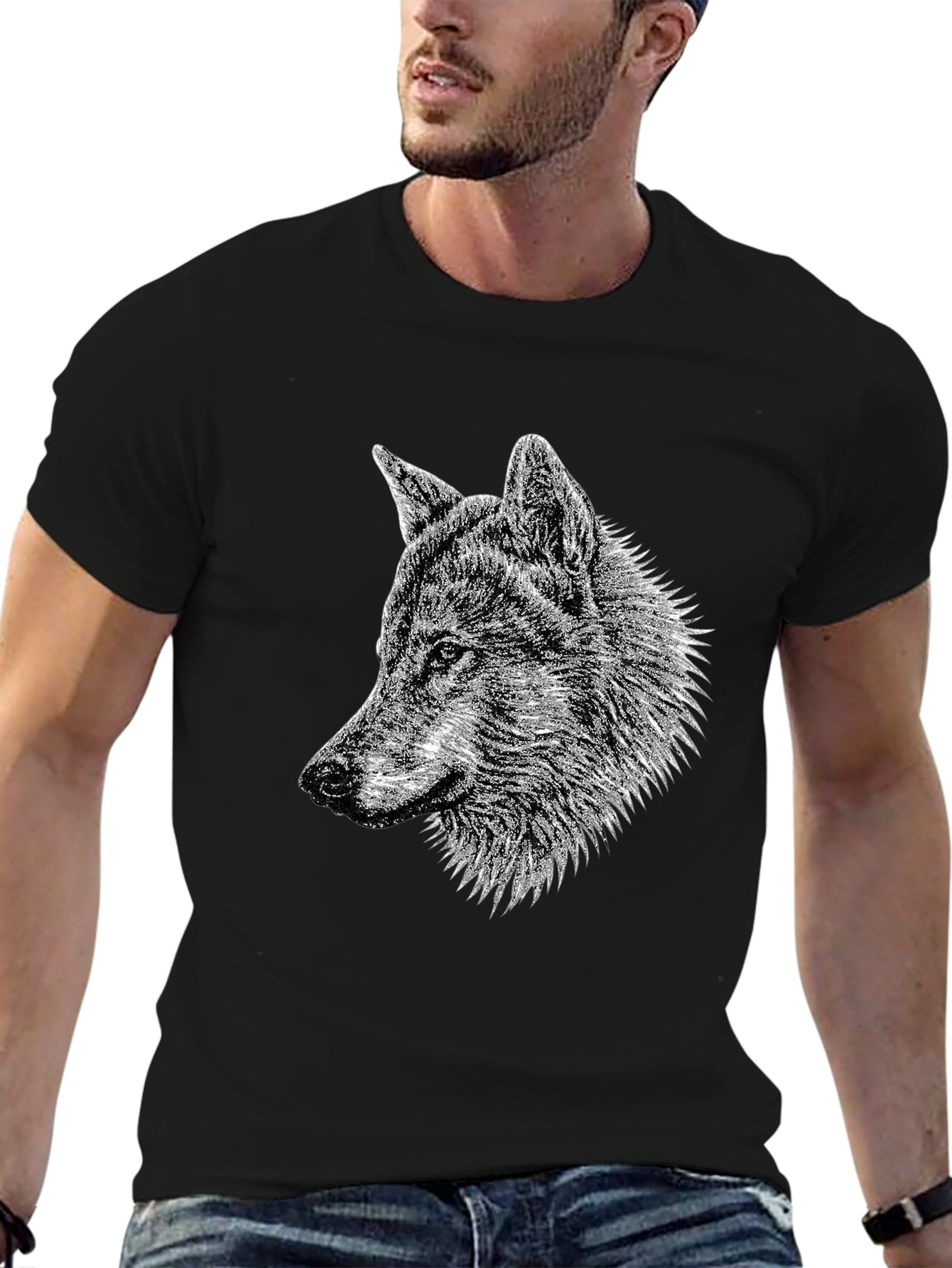 Black Wolf Graphic Tee - Black Cotton T-Shirt view 6