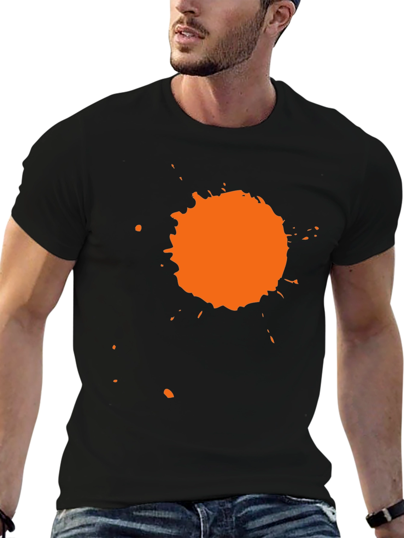 Black Black T-Shirt with Orange Splatter Design view 6