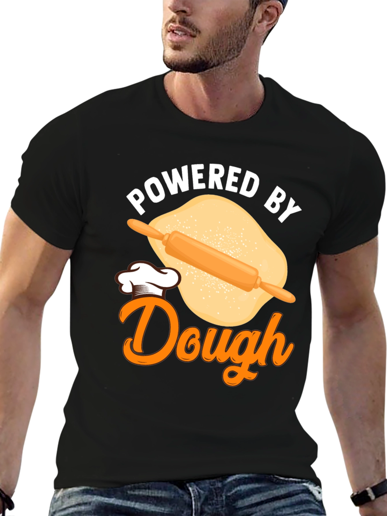 Black Powered by Dough Funny Baking T-Shirt view 6