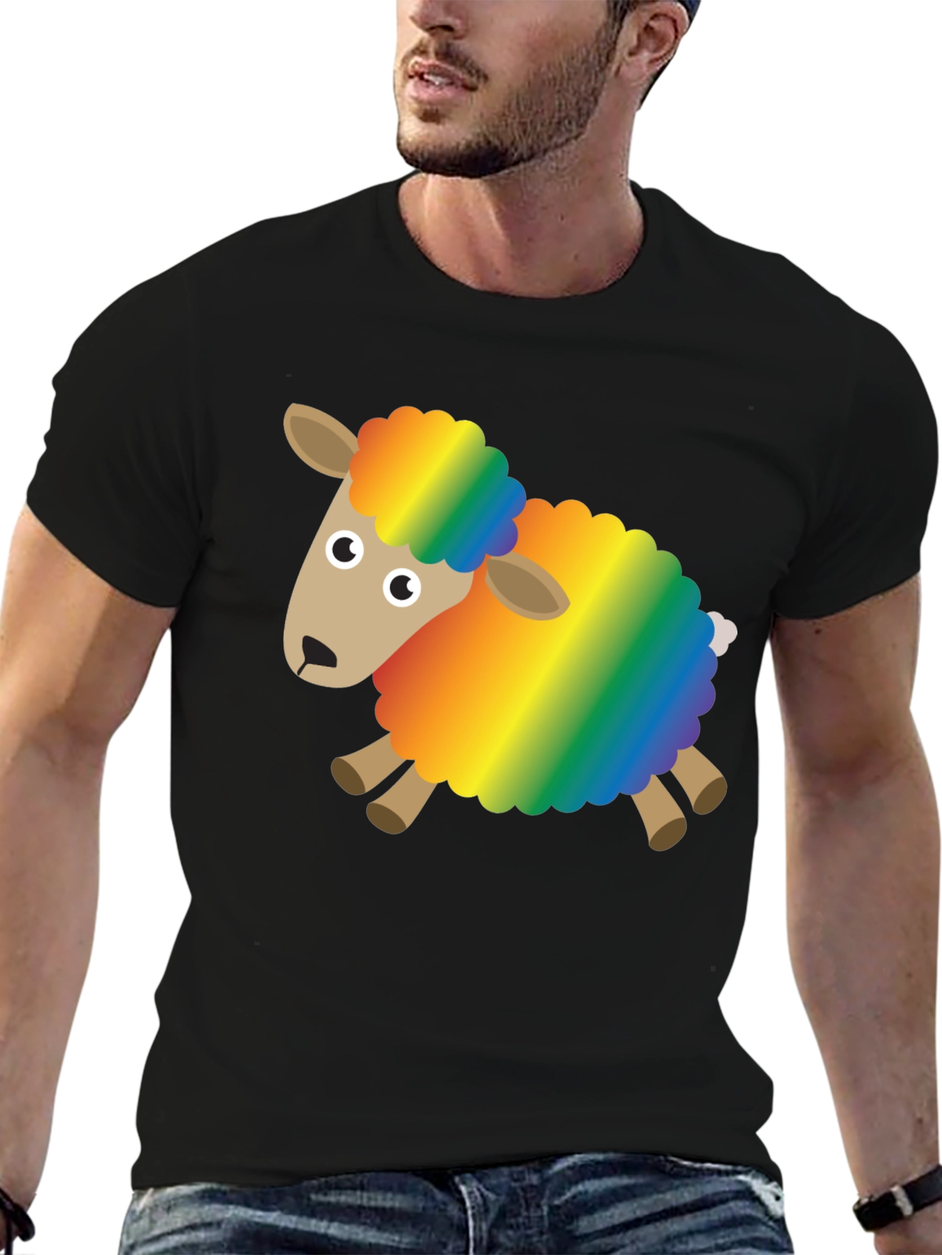 Black Rainbow Sheep Graphic Tee - Fun & Unique Design view 6