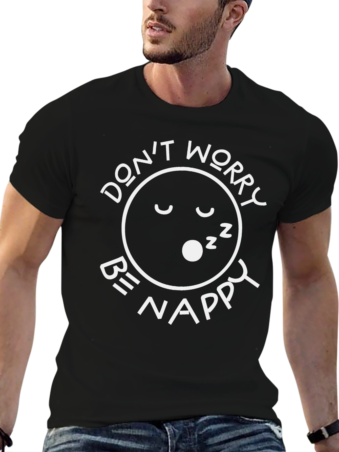 Black Don't Worry Be Nappy Black T-Shirt view 6