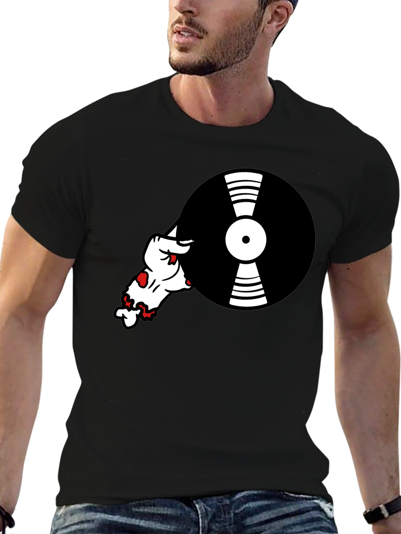 Black Cool DJ Dog Black T-Shirt view 6