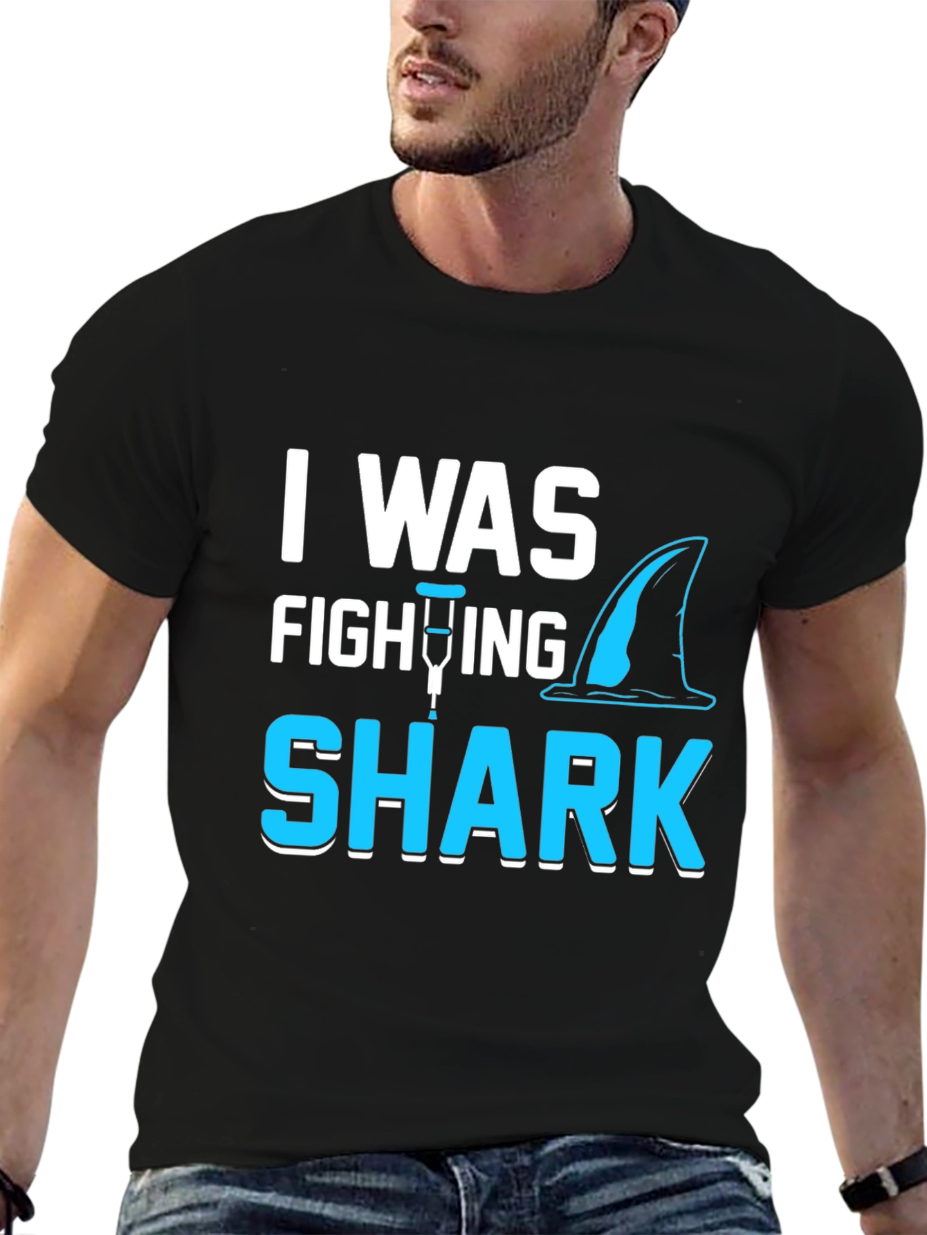 Black Shark Attack Leg Injury T-Shirt view 6