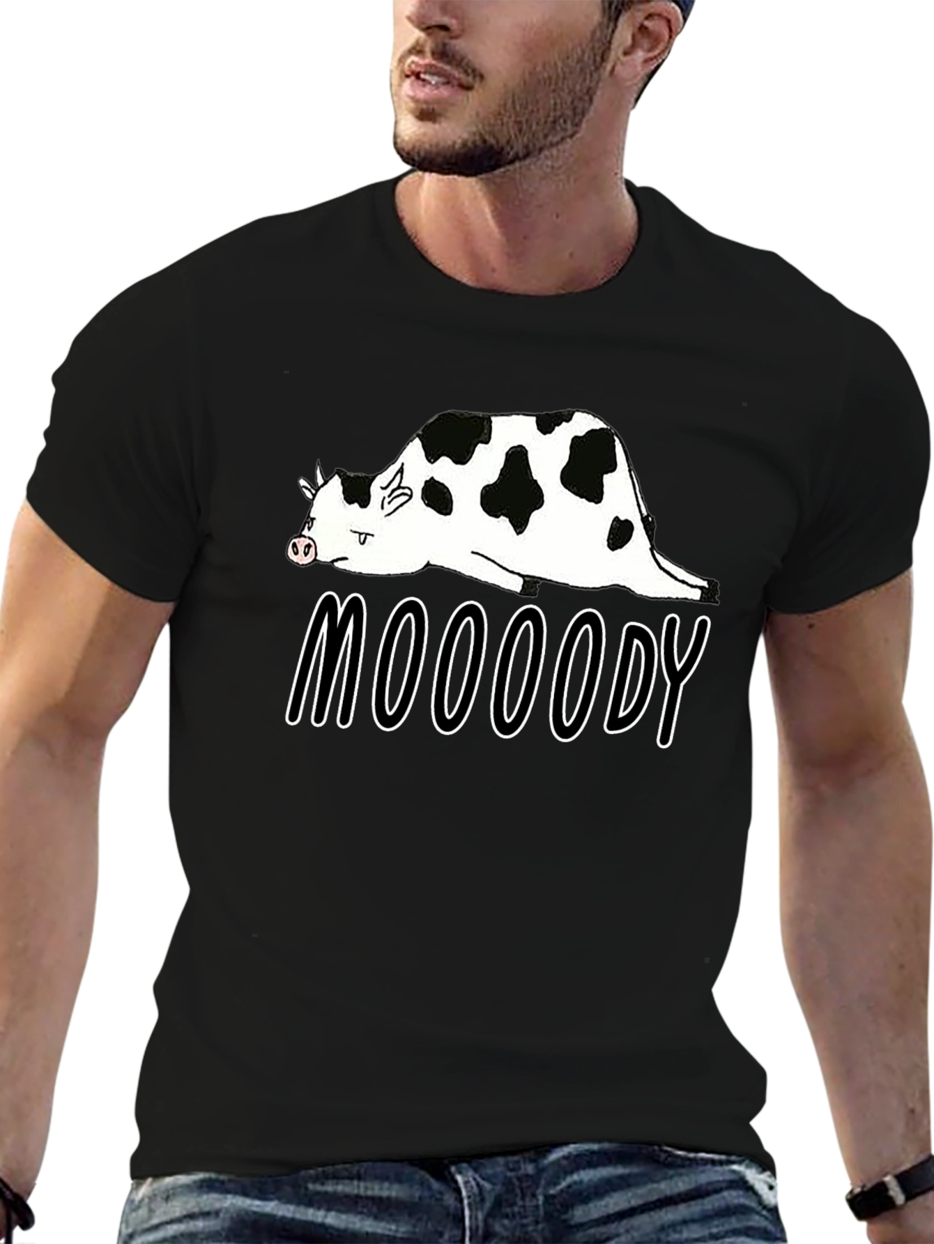 Black Mooooody Cow Graphic Tee - Funny Animal Shirt view 6