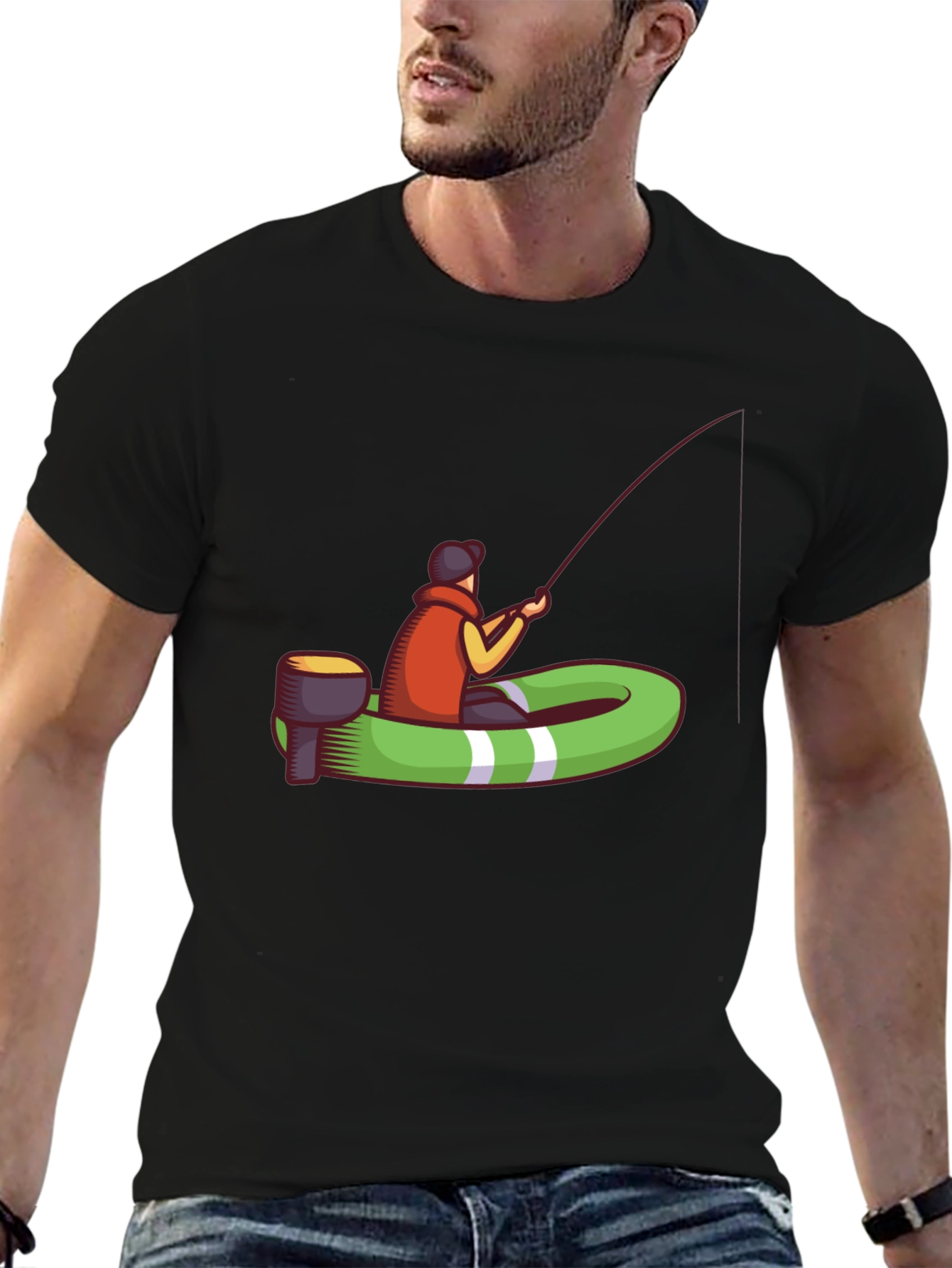 Black Fishing Boat T-Shirt - Casual Graphic Tee view 6
