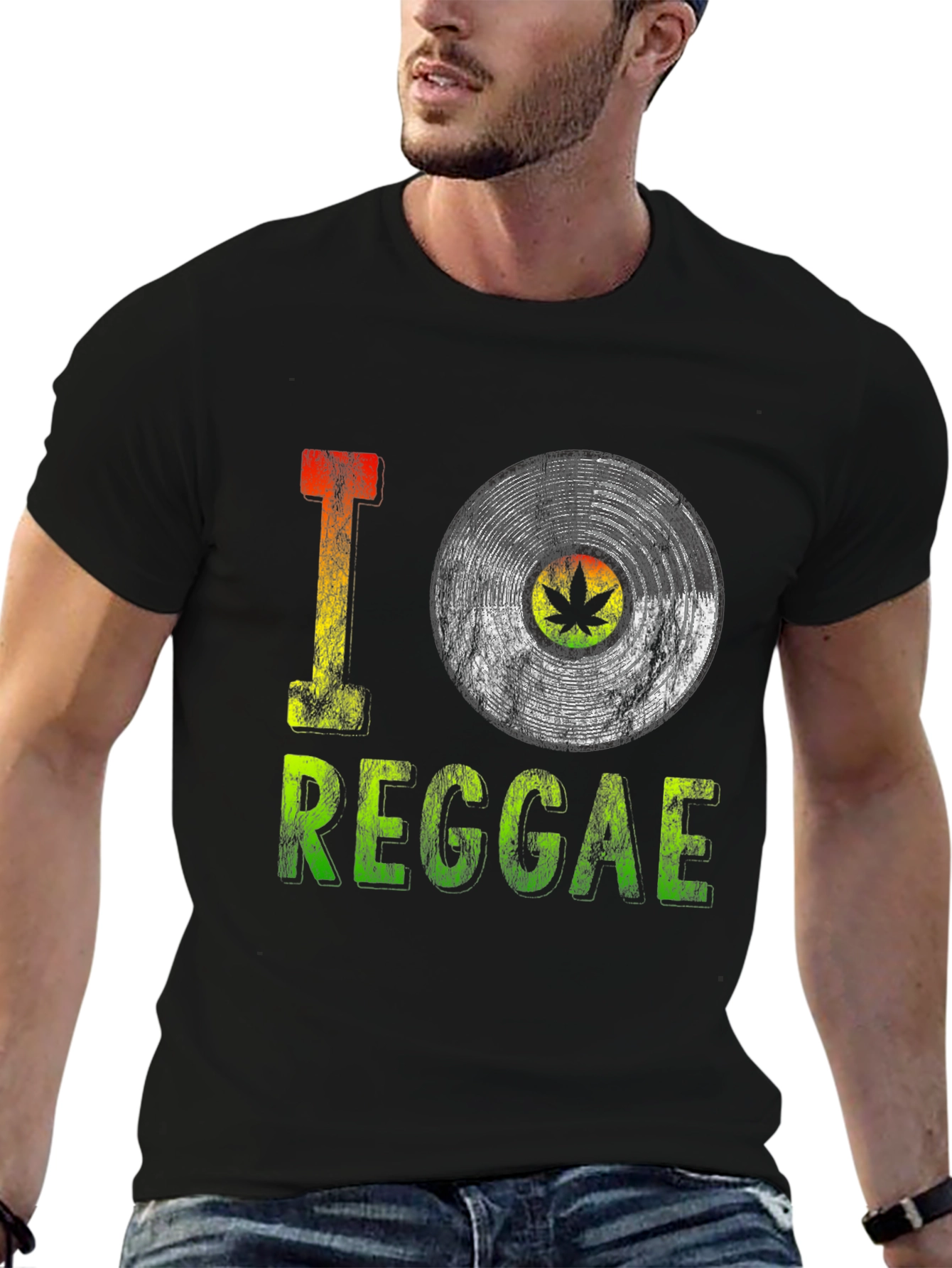 Black I Love Reggae Vinyl Record Graphic Tee - Black view 6
