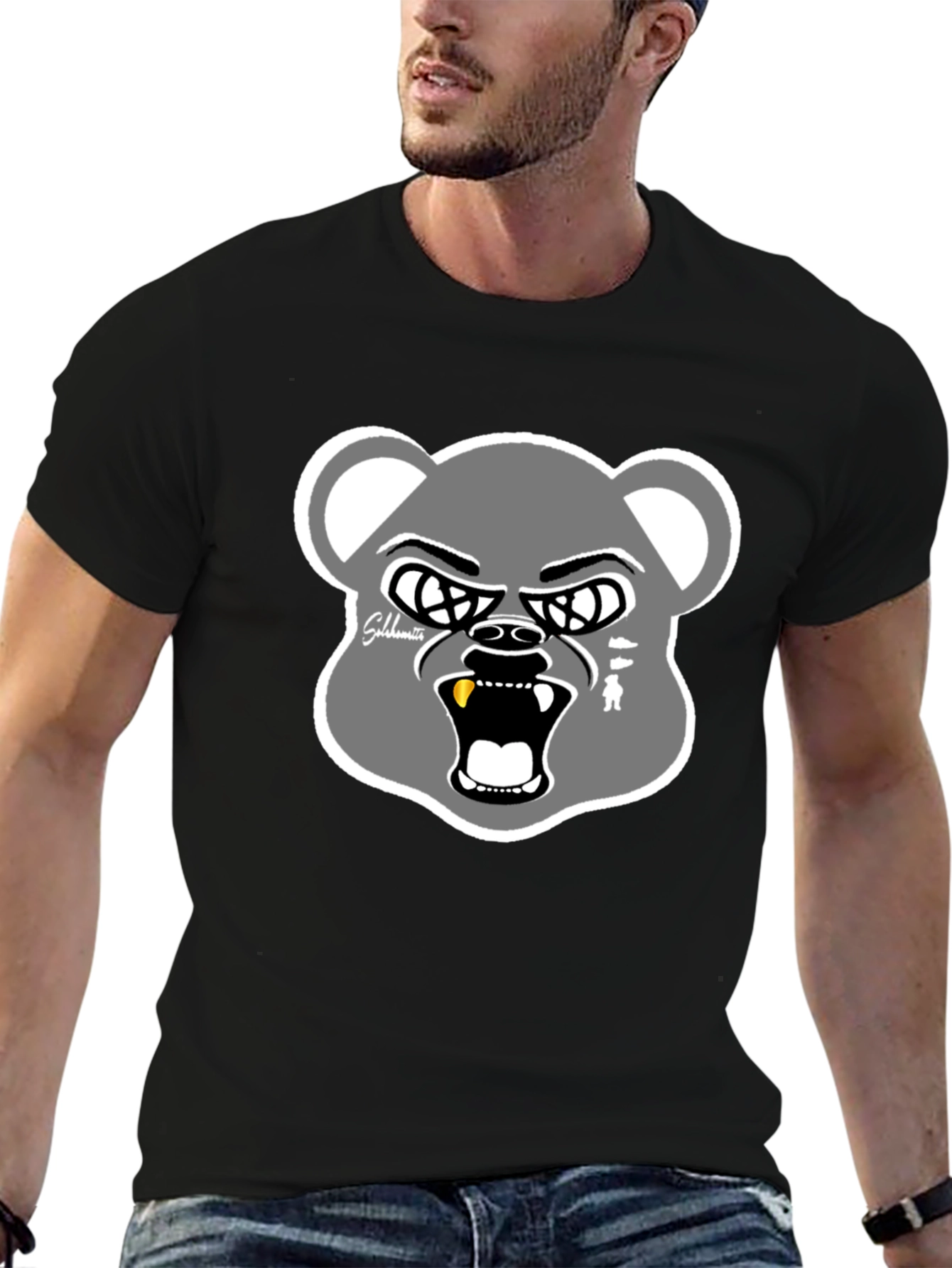 Black Graphic Bear Head T-Shirt - Cool Streetwear view 6