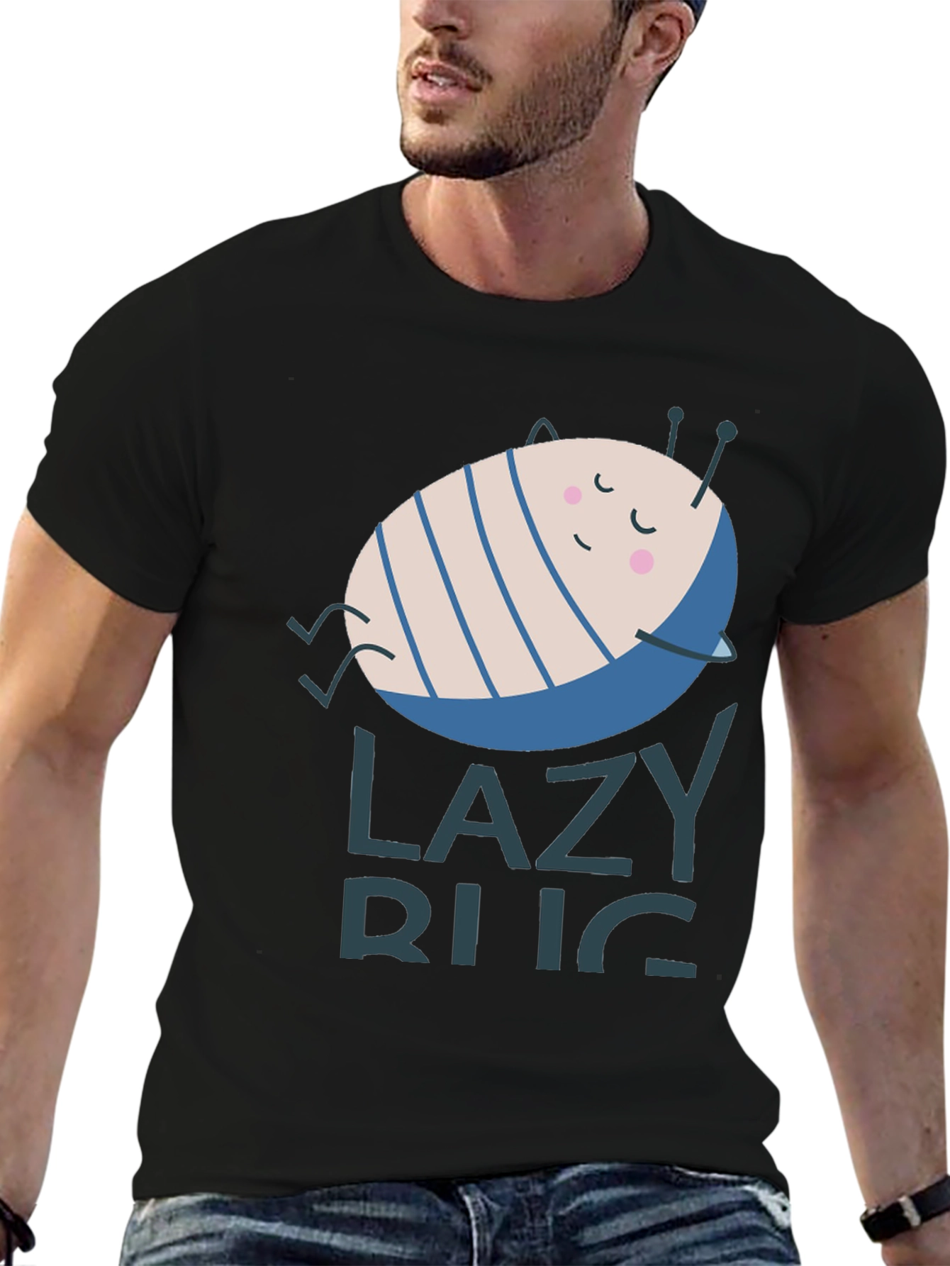 Black Lazy Bug Graphic T-Shirt - Relaxed Fit, Soft Cotton view 6