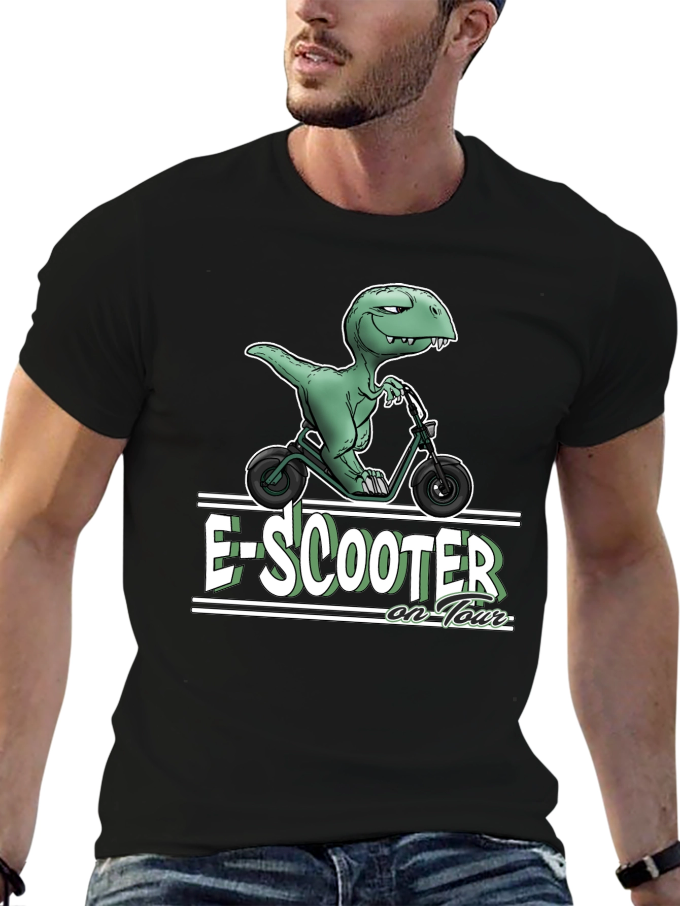 Black E-Scooter Dinosaur T-Shirt - On Tour view 6
