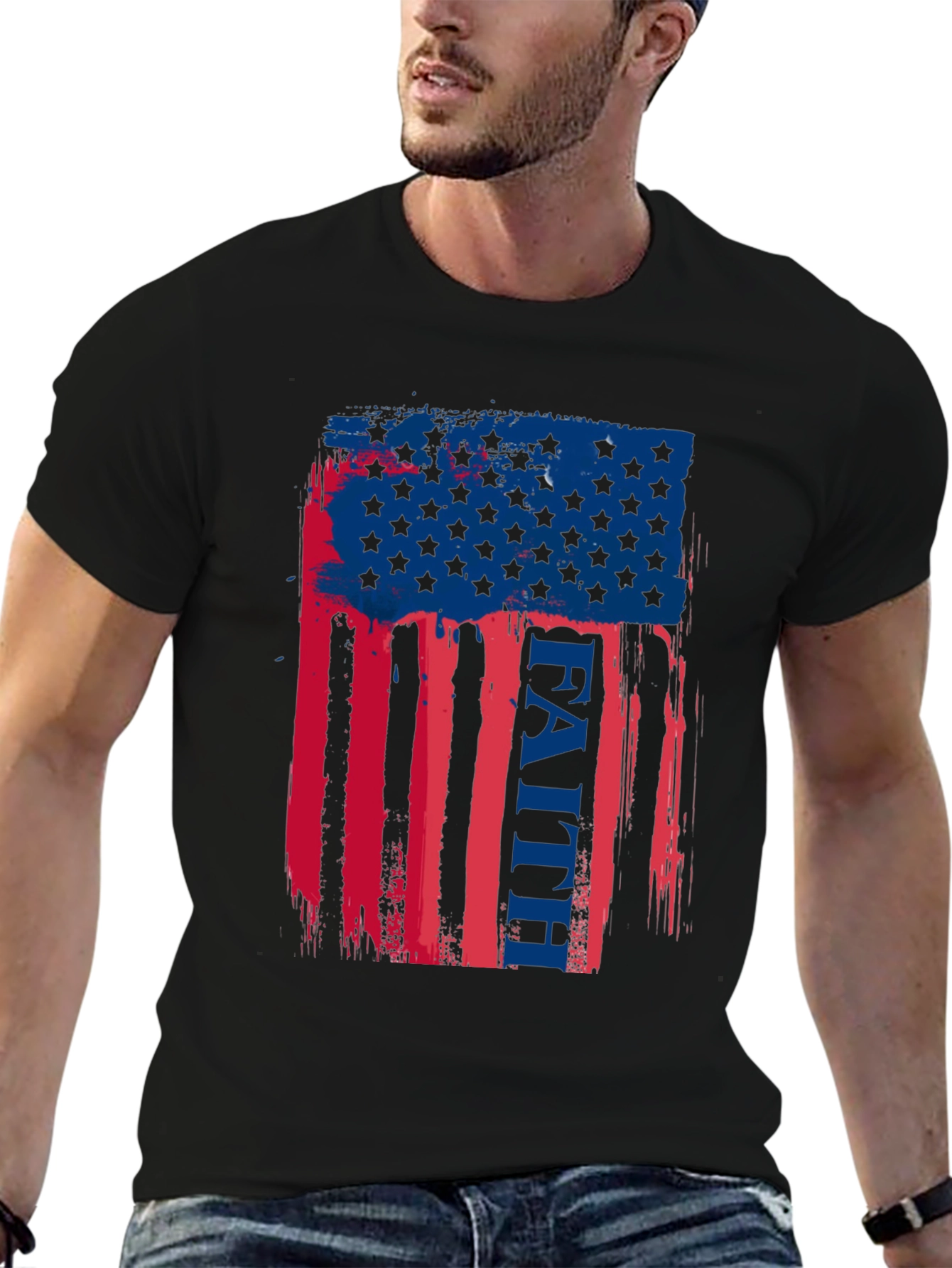 Black Faith American Flag Graphic T-Shirt view 6