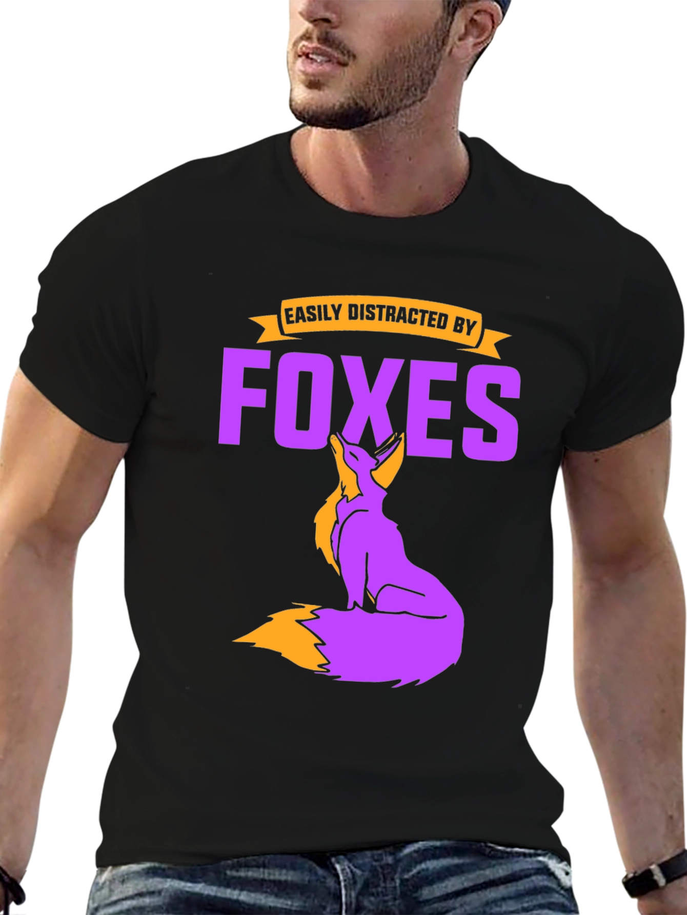 Black Easily Distracted By Foxes Graphic T-Shirt view 6