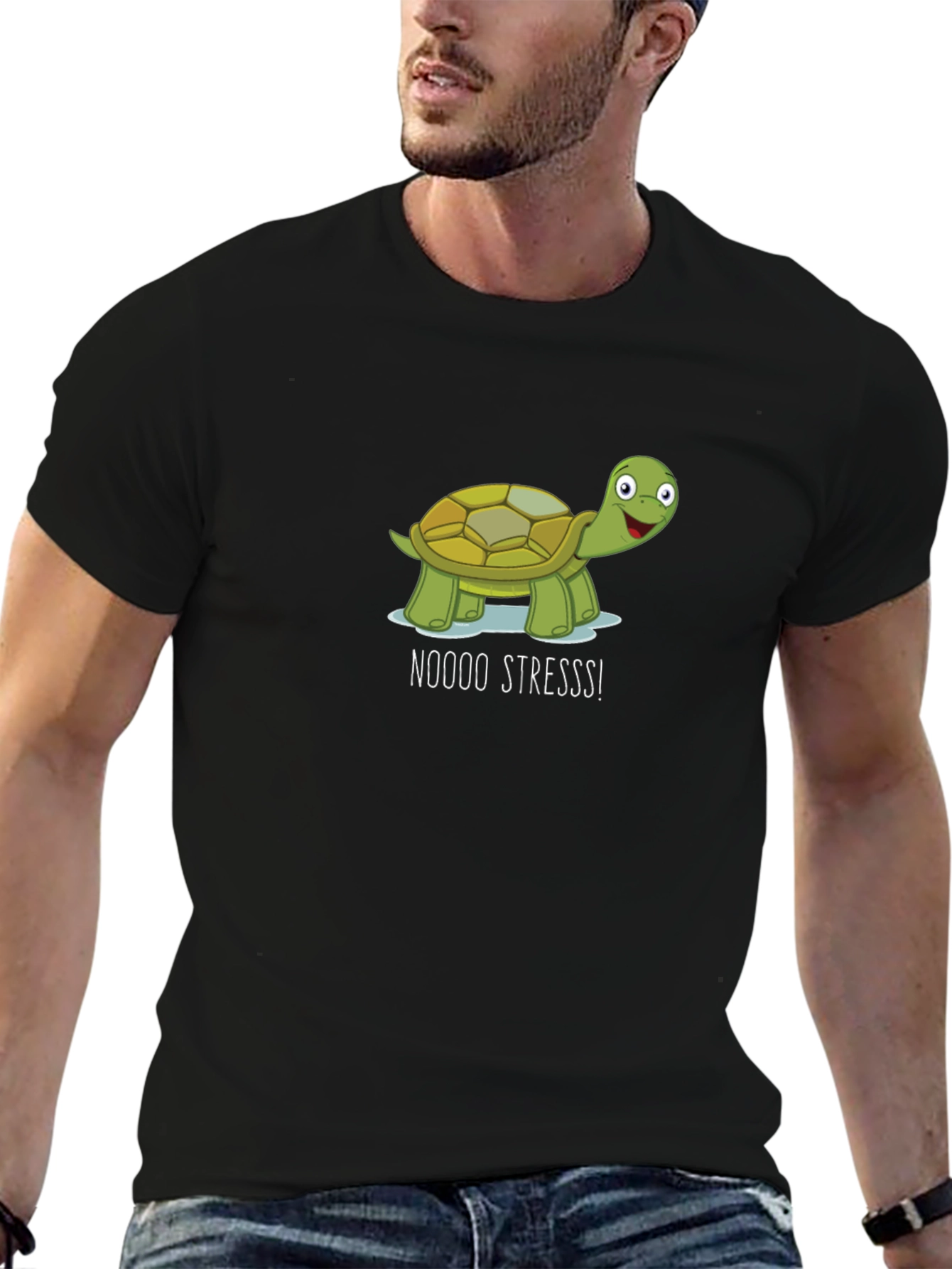 Black No Stress Turtle Black T-Shirt view 6
