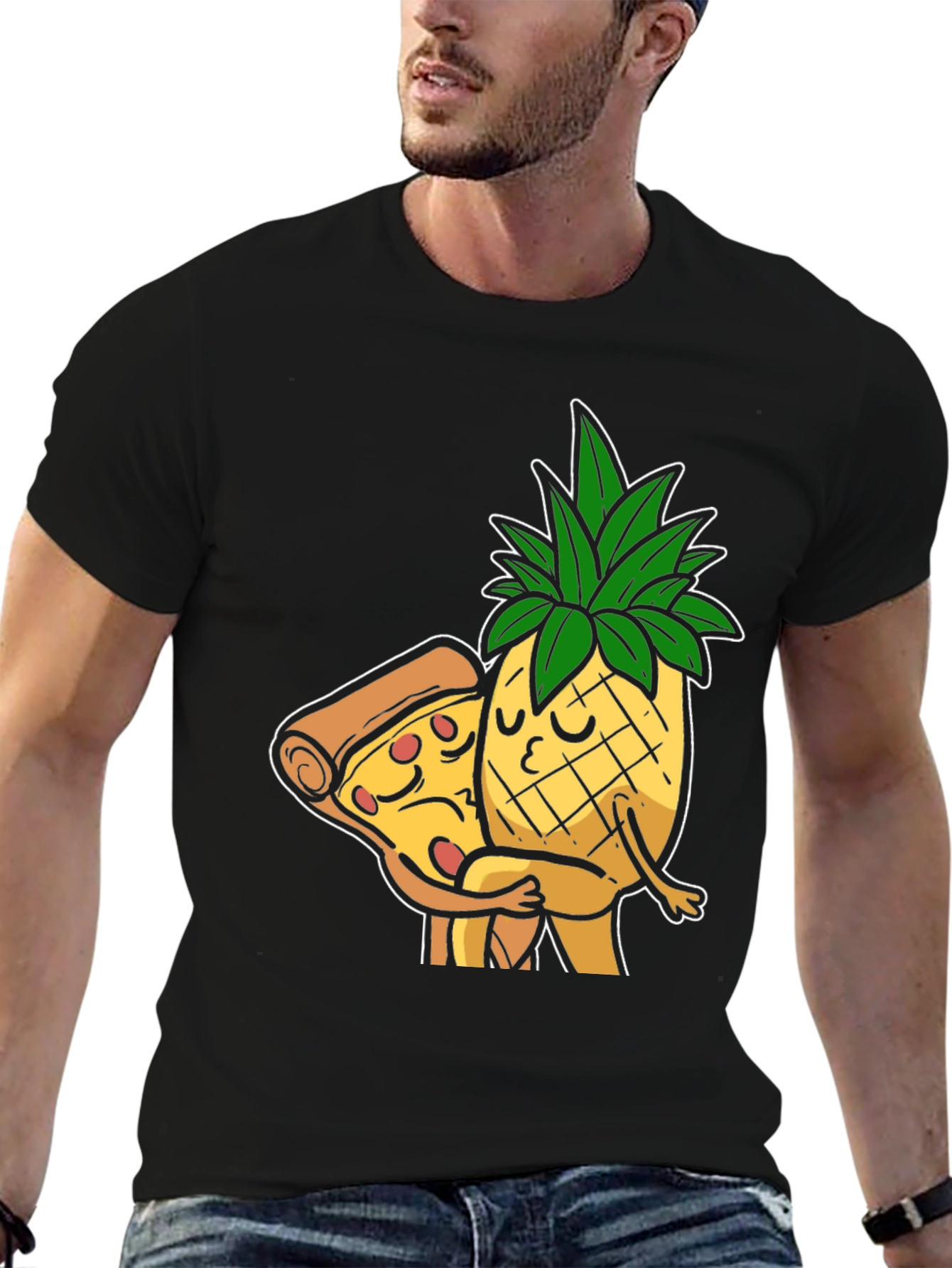 Black Pizza & Pineapple Hugs Graphic T-Shirt view 6