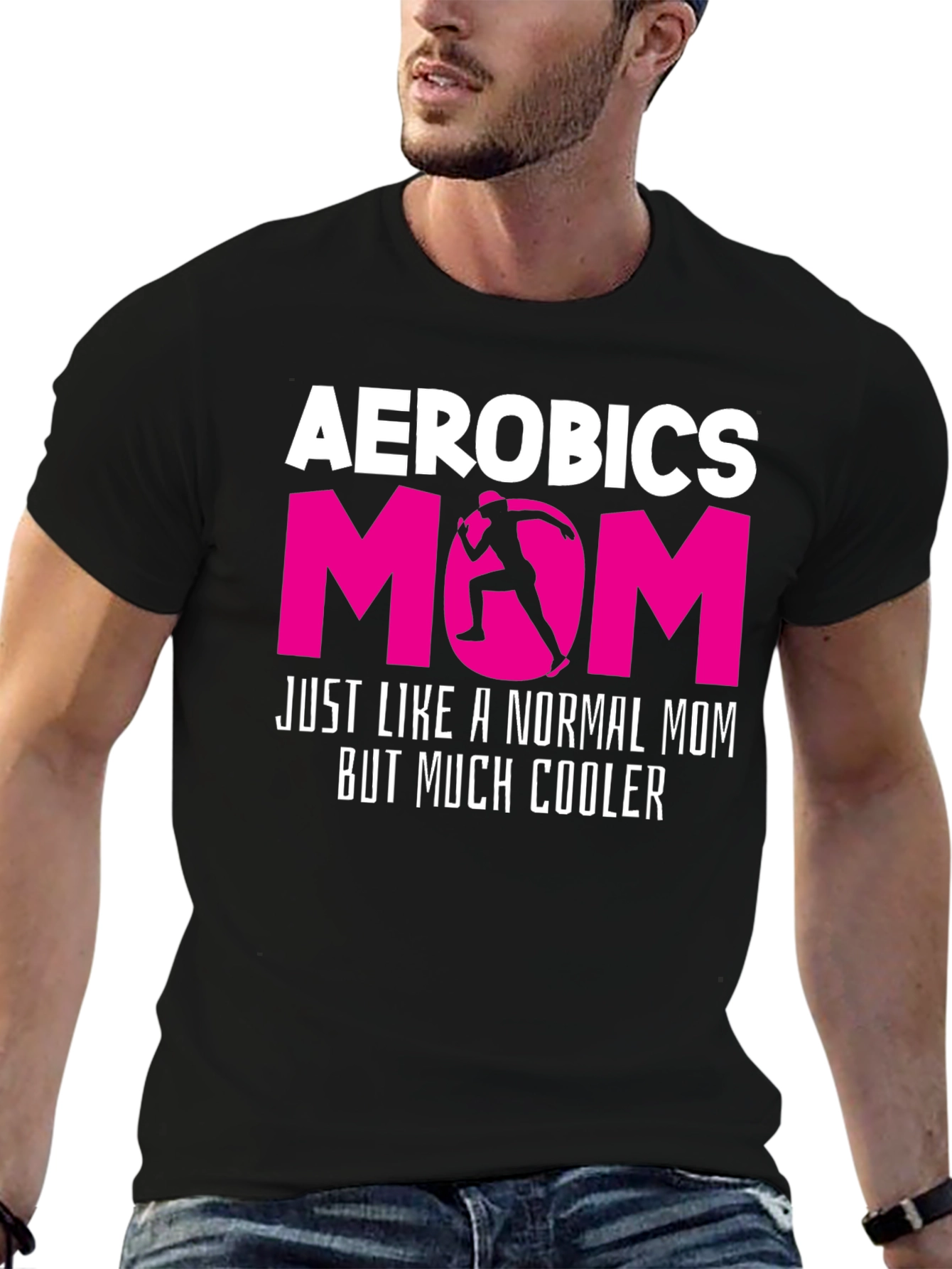 Black Aerobics Mom T-Shirt - Cool Workout Gift view 6
