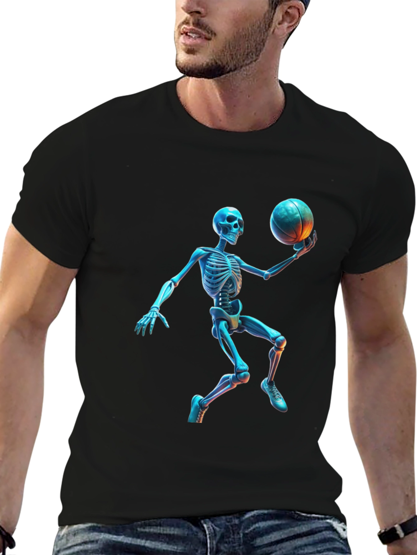 Black Skeleton Basketball Graphic Tee - Cool & Unique Design view 6