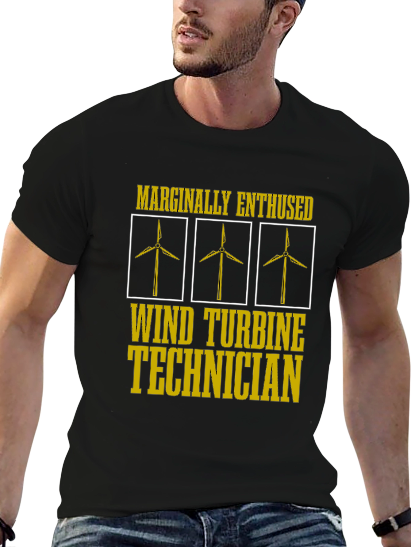 Black Marginally Enthused Wind Turbine Technician T-Shirt view 6