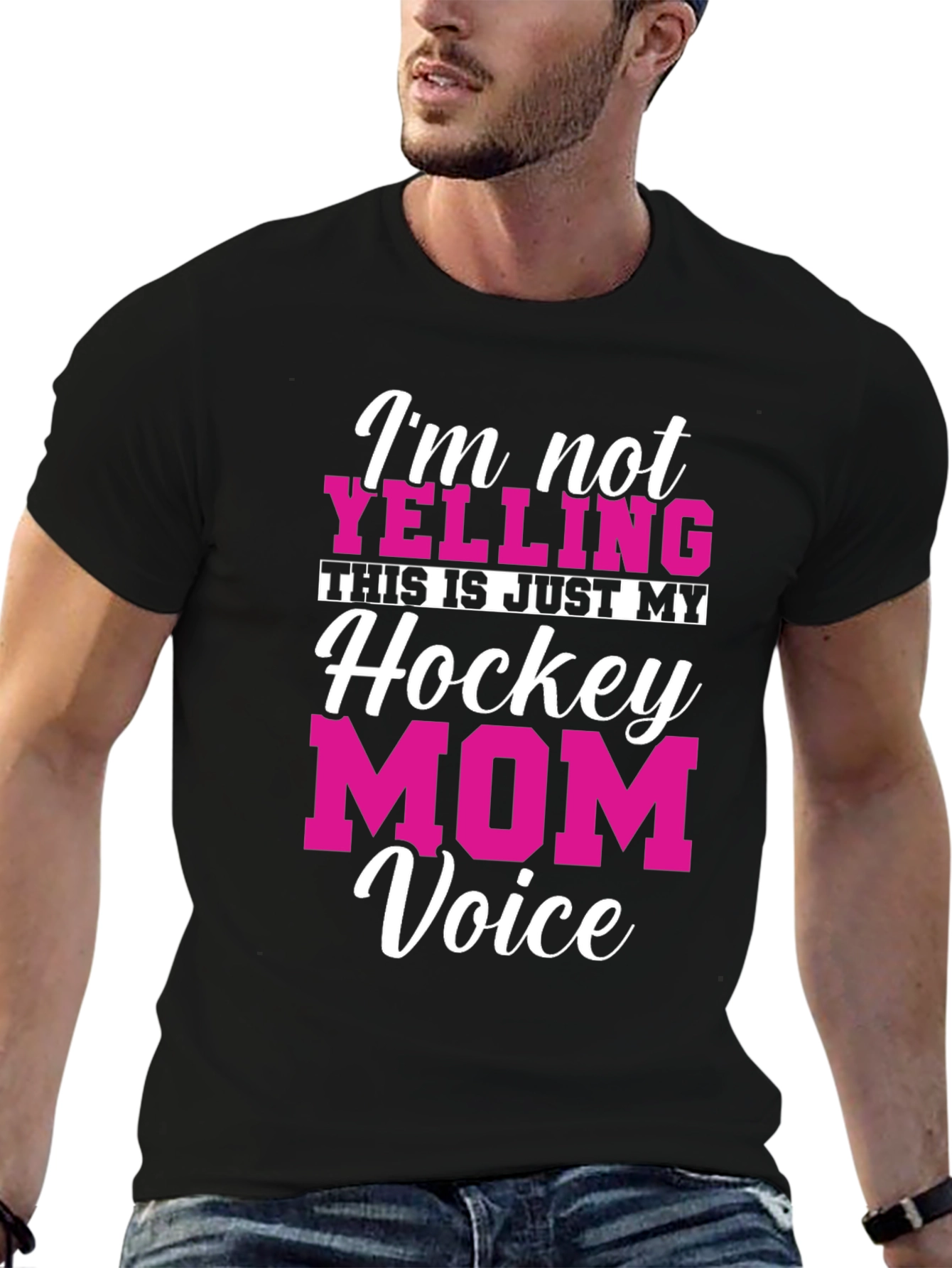 Black Hockey Mom Voice T-Shirt - Funny Graphic Tee view 6
