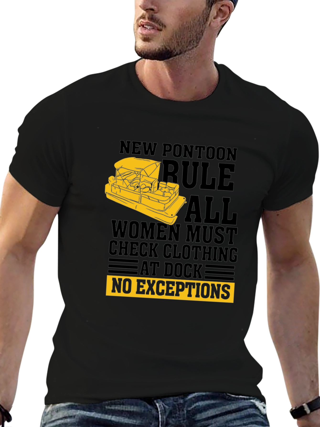 Black New Pontoon Rules T-Shirt - Funny Boat Apparel view 6