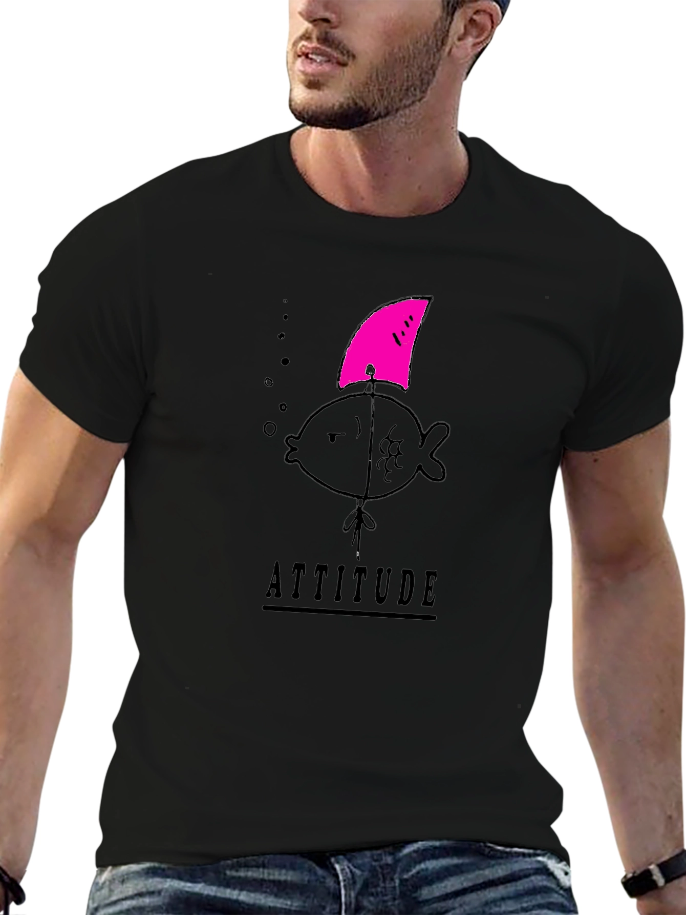 Black Attitude Fish Tee - Shark Fin Humor view 6