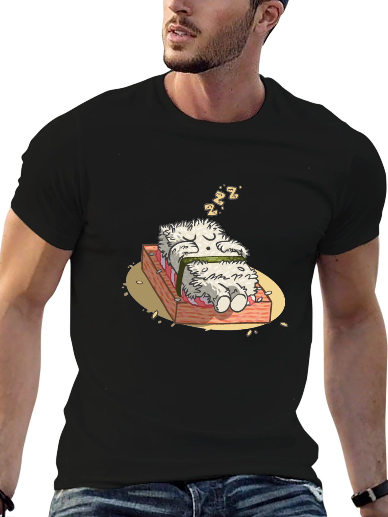 Black Sushi Dreams T-Shirt - Funny Cartoon Graphic Tee view 6