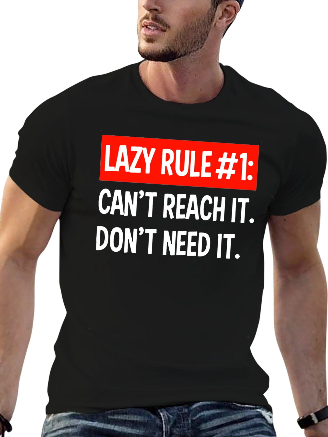 Black Lazy Rule #1 T-Shirt - Funny Sarcastic Tee view 6