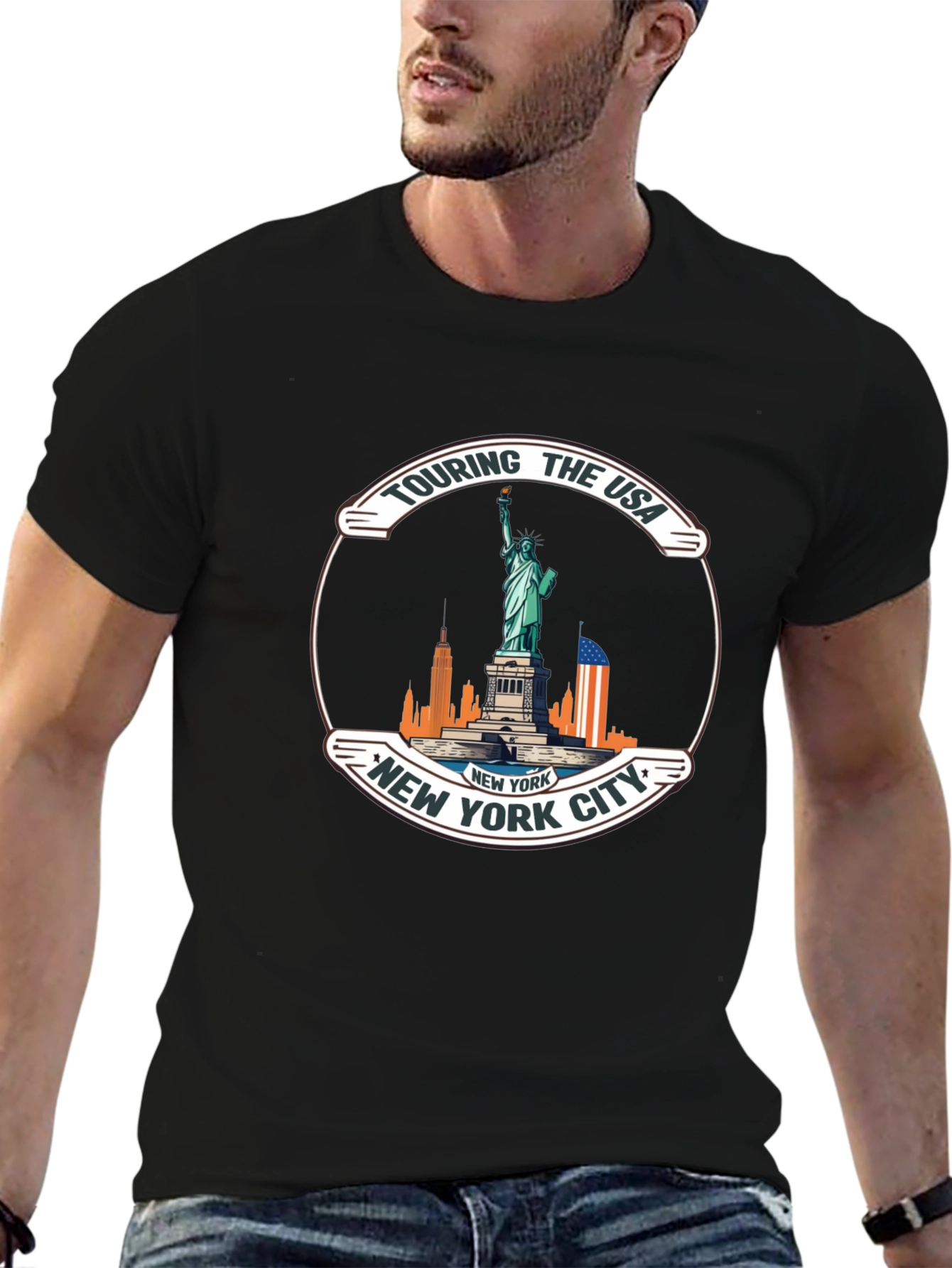 Black New York City USA Souvenir T-Shirt view 6