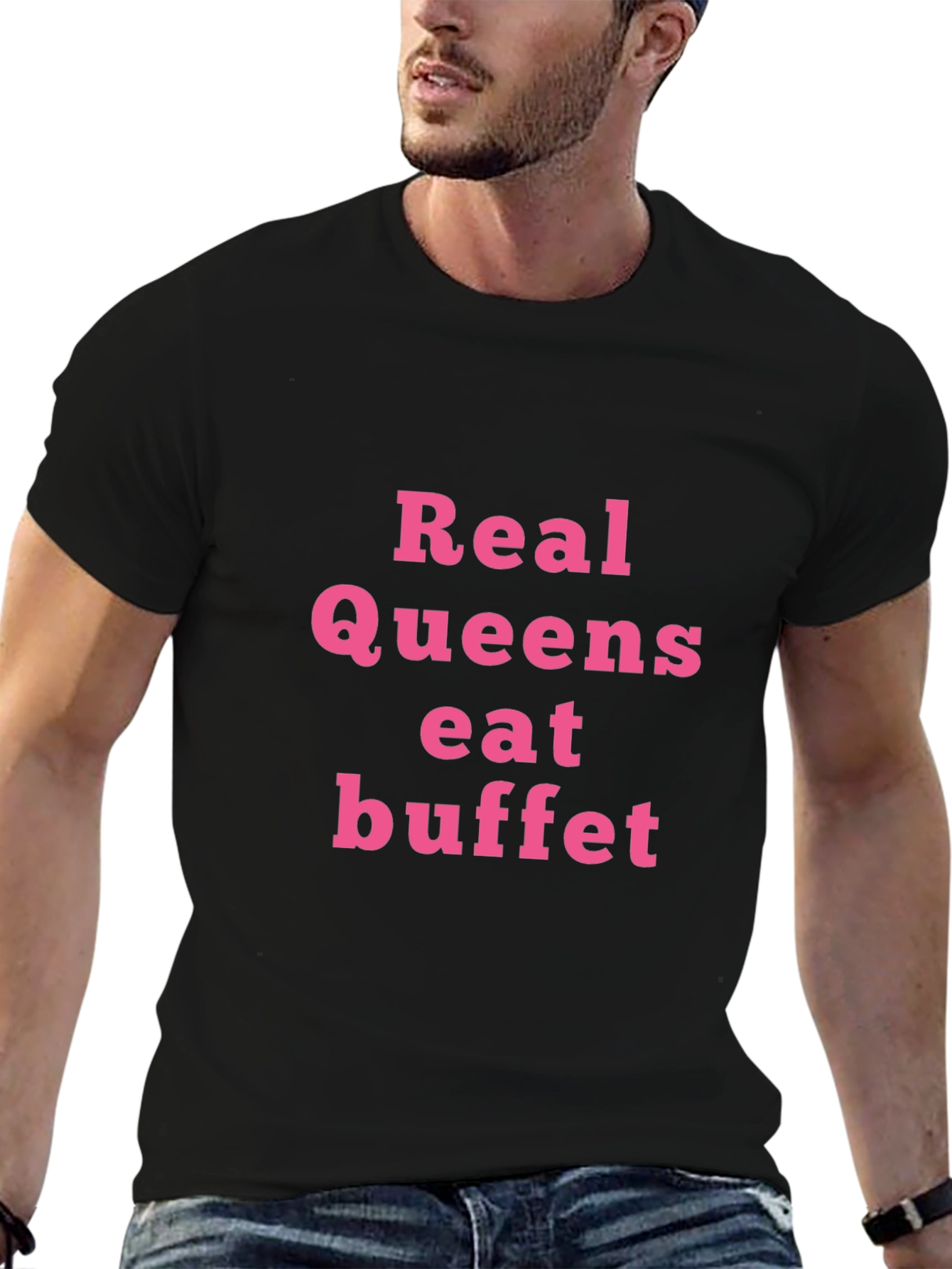 Black Real Queens Eat Buffet T-Shirt - Funny Slogan Tee view 6