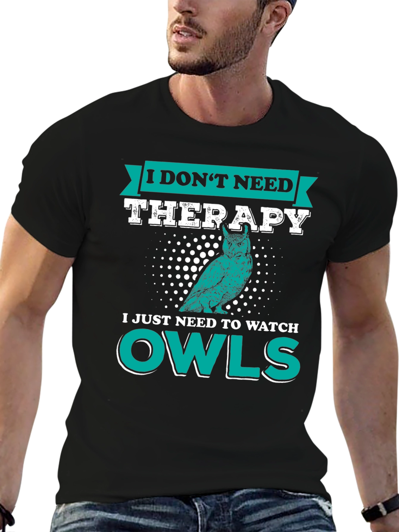 Black Owl Lover T-Shirt: I Don't Need Therapy, Just Owls view 6
