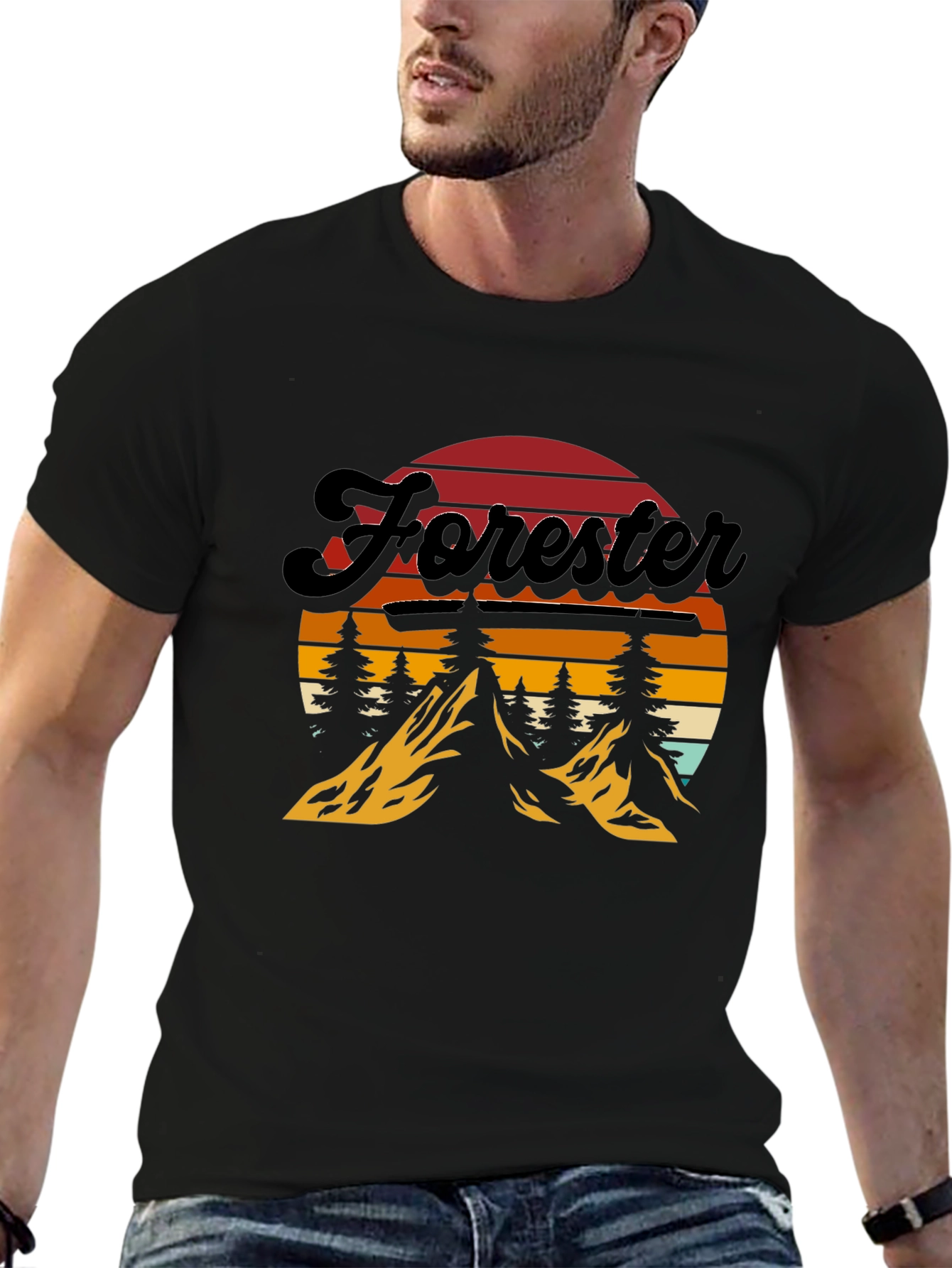Black Forester Retro Sunset T-Shirt - Nature Inspired Design view 6