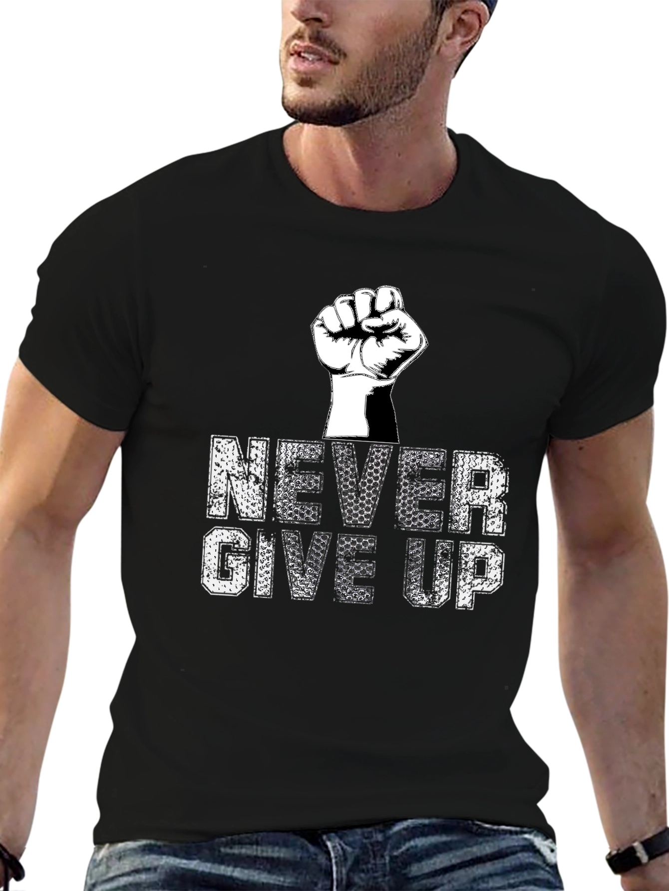 Black Never Give Up Graphic Tee - Motivational T-Shirt view 6