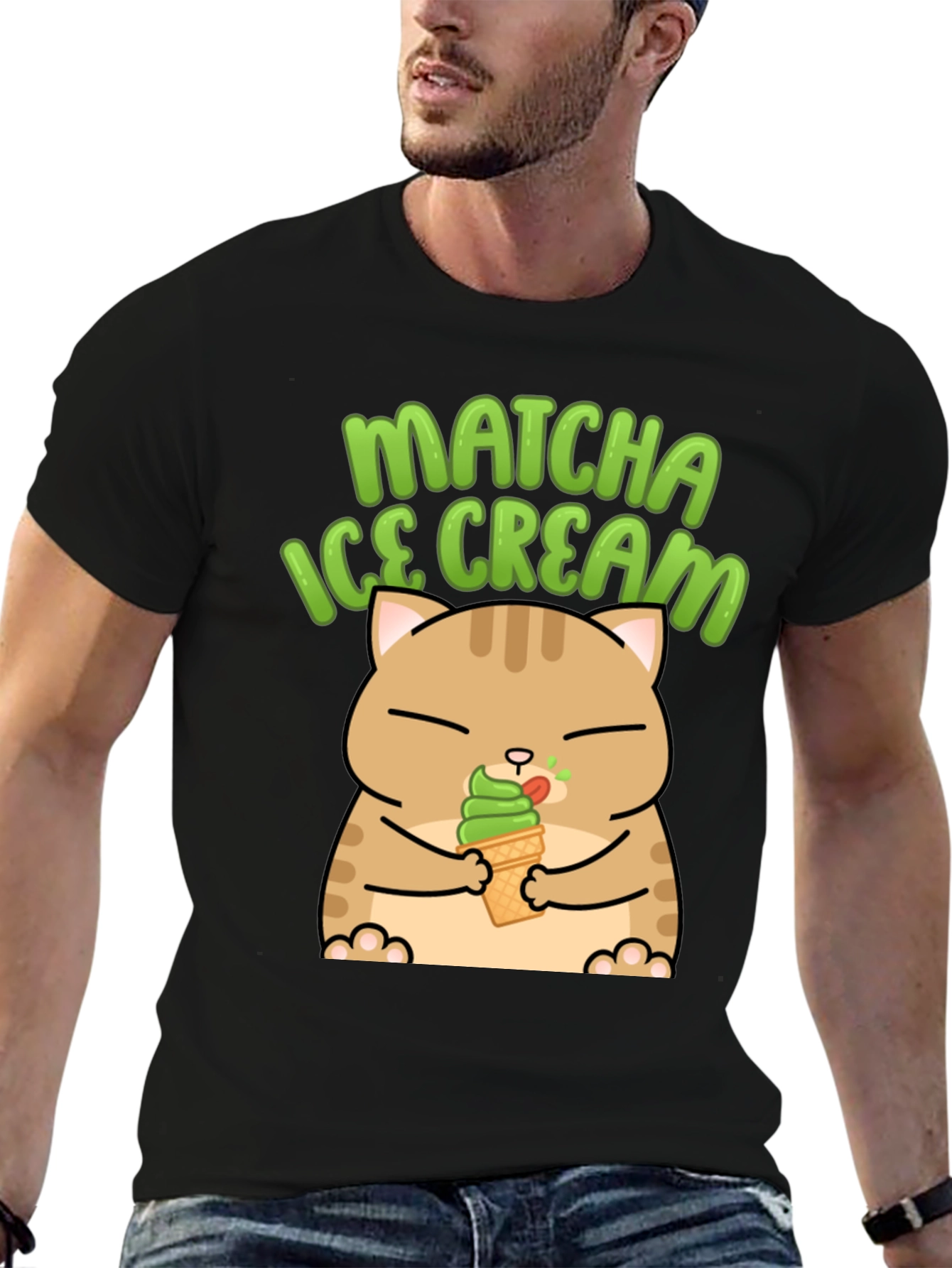 Black Matcha Ice Cream Cat Graphic T-Shirt view 6